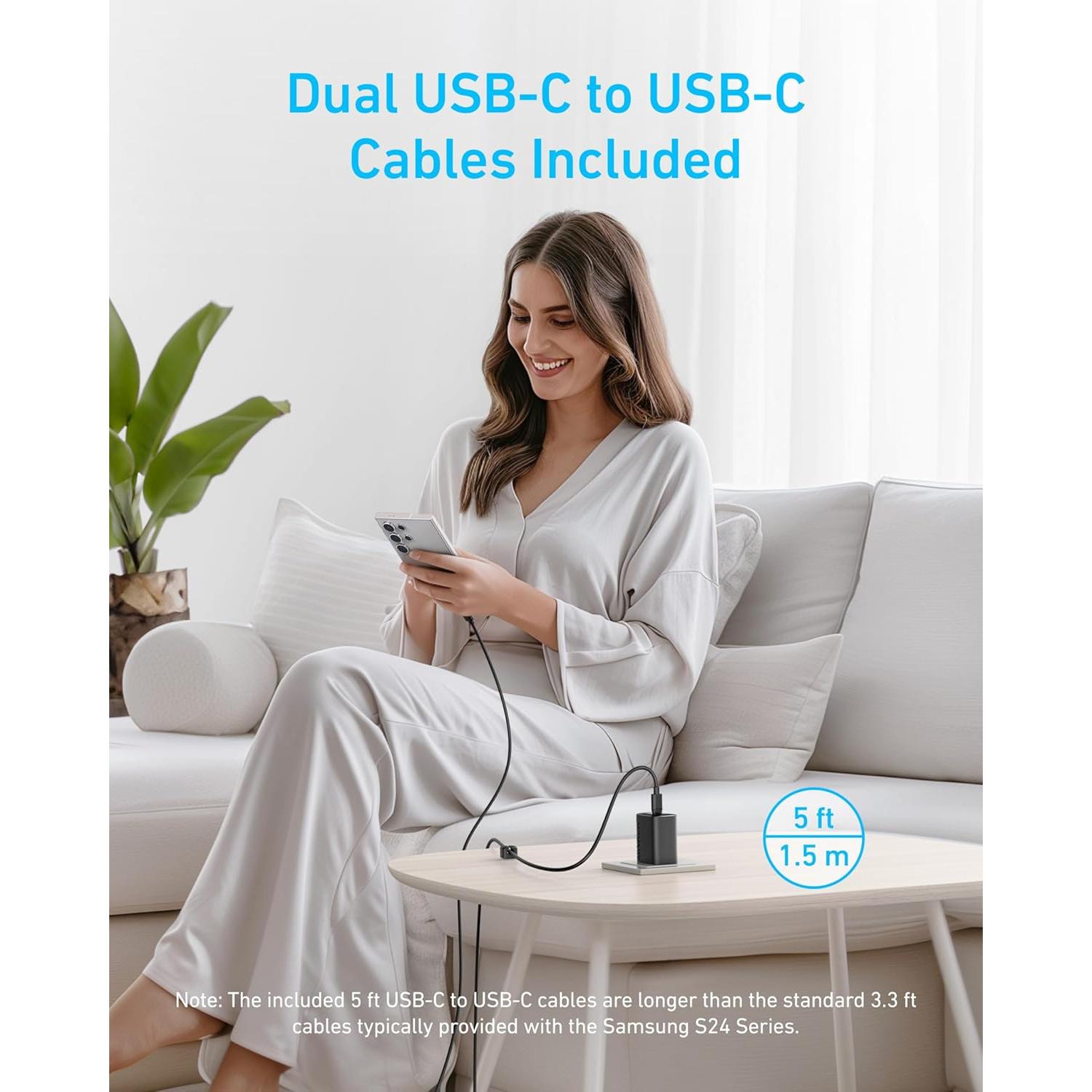 Cargador USB-C Anker 45W Rápido con 2 Cables 1.5m Negro