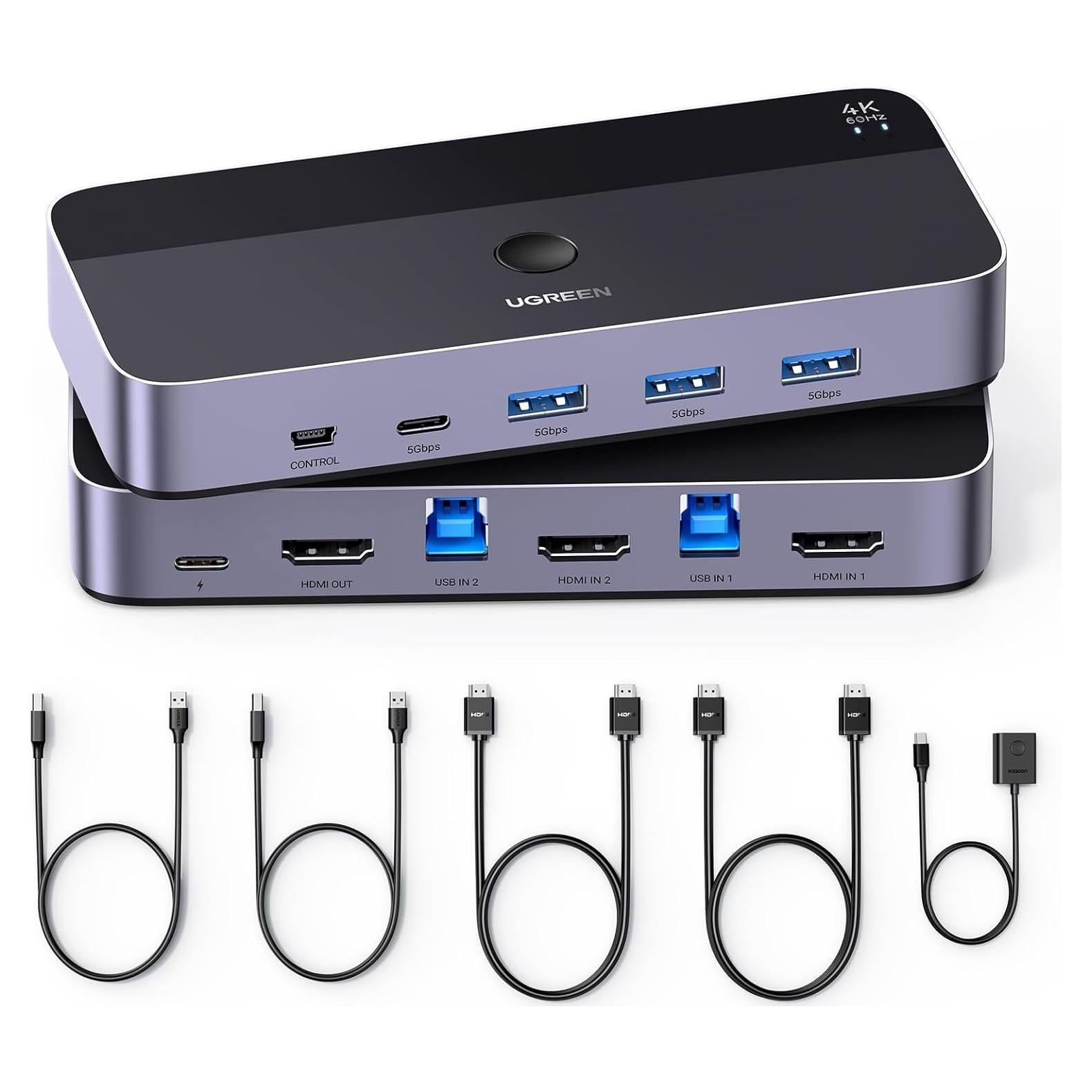 UGREEN Interruptor KVM HDMI 4K 2 PCs 1 Monitor USB 3.0