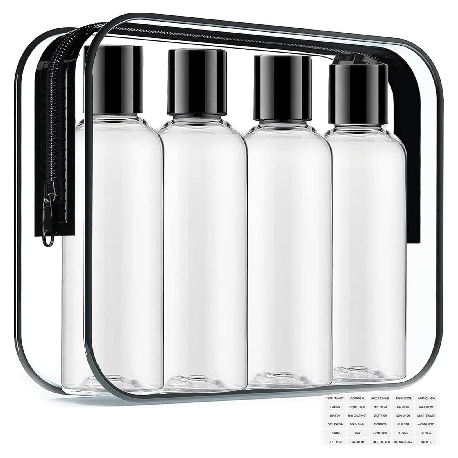 Kit de Botellas de Viaje 100ml HUIYI Aprobadas por TSA - 4 Piezas