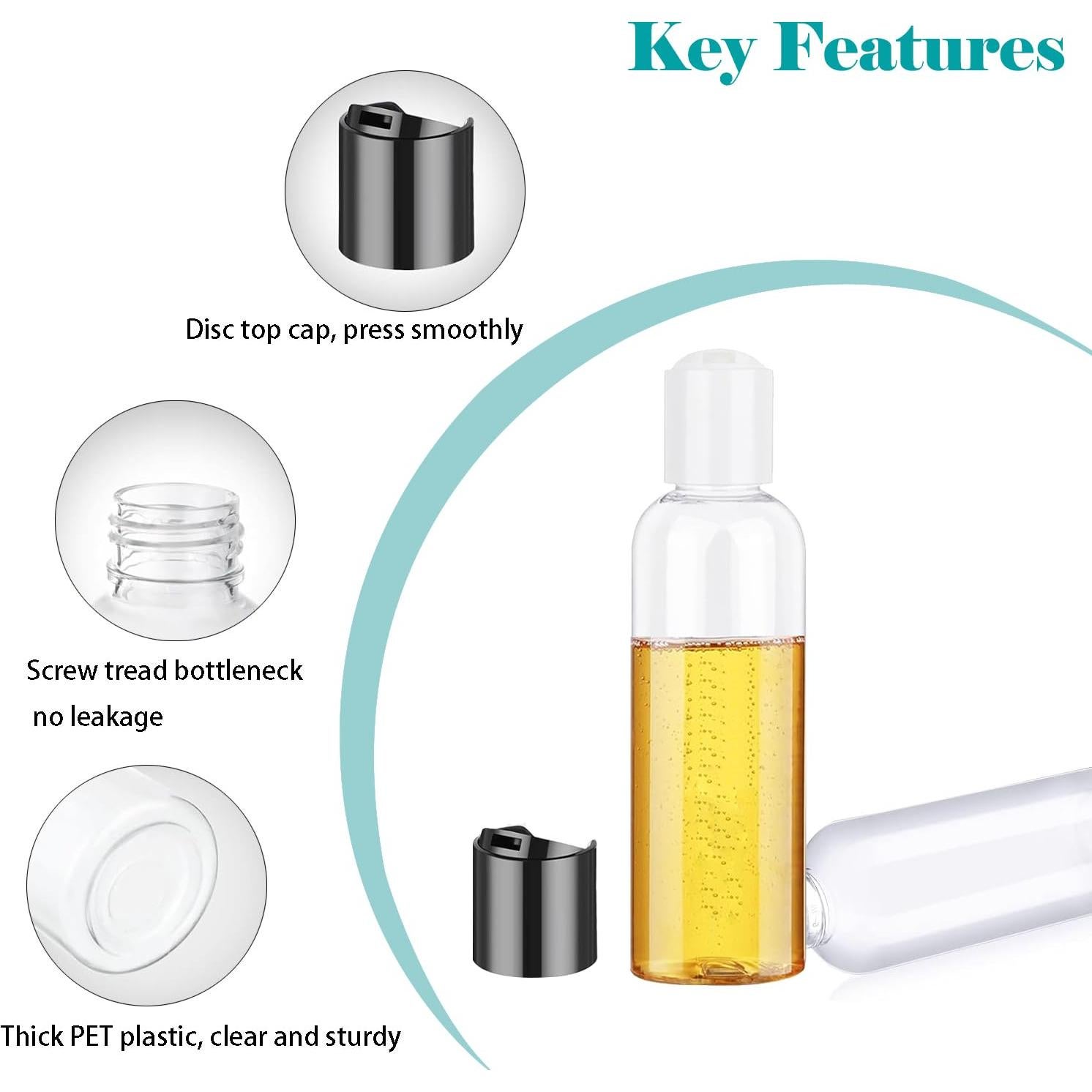 Kit de Botellas de Viaje 100ml HUIYI Aprobadas por TSA - 4 Piezas