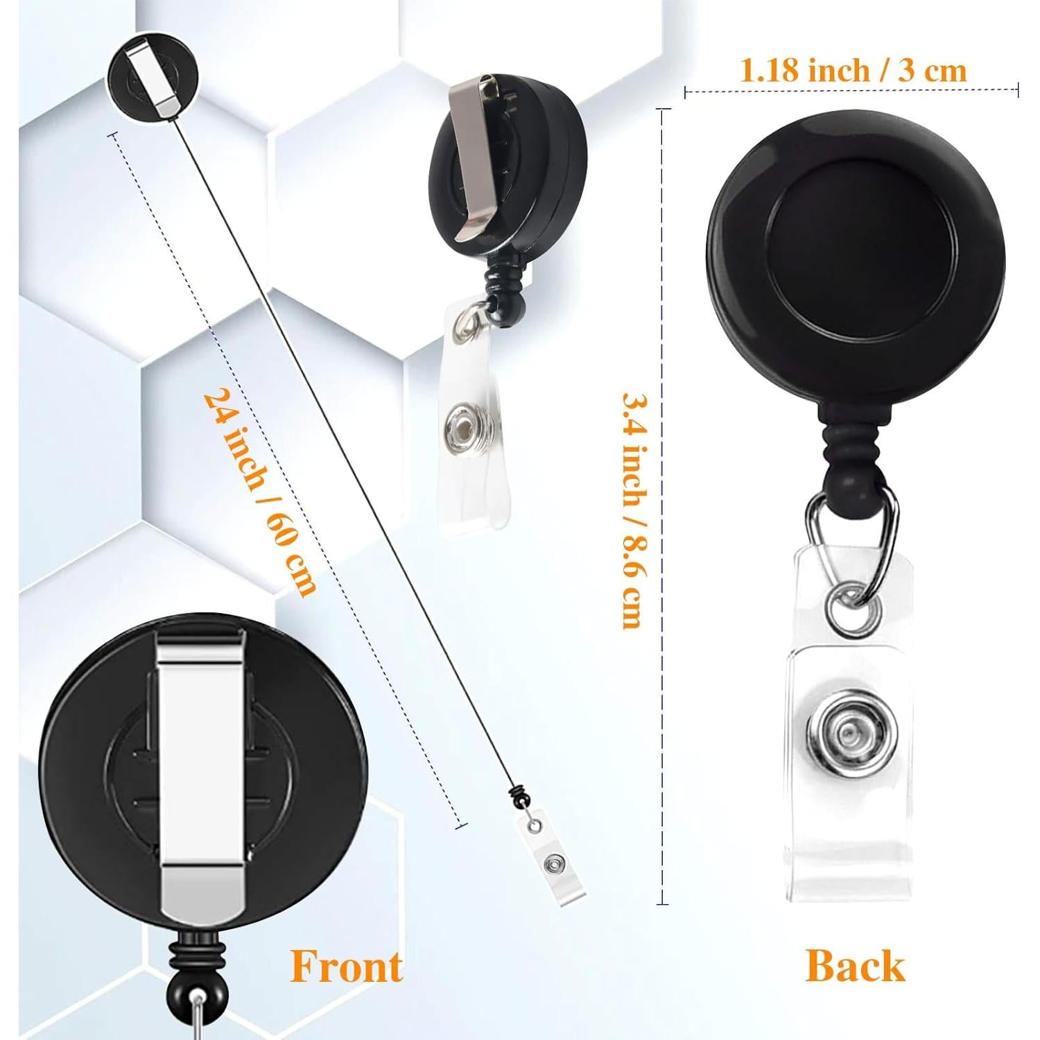 30 Carretes Retráctiles para Insignias COLOGO Negro 60 cm