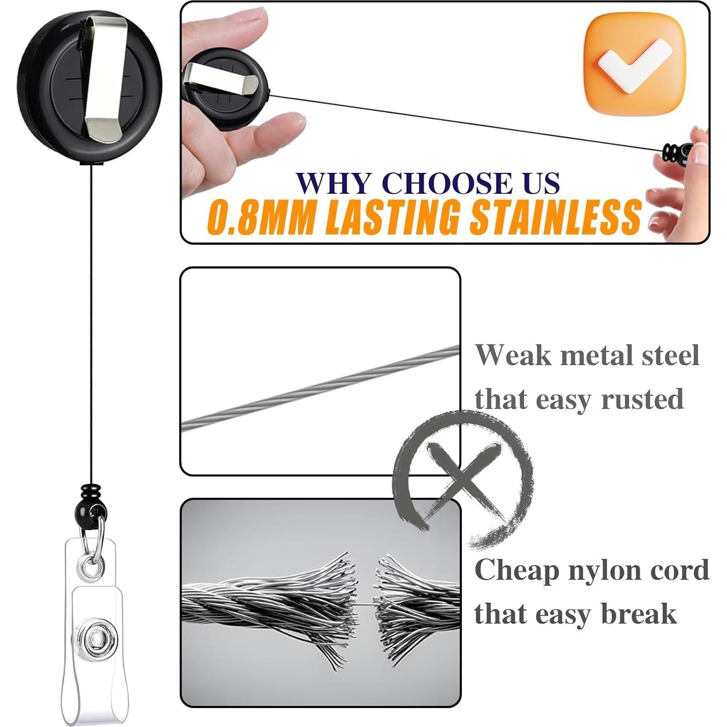 30 Carretes Retráctiles para Insignias COLOGO Negro 60 cm