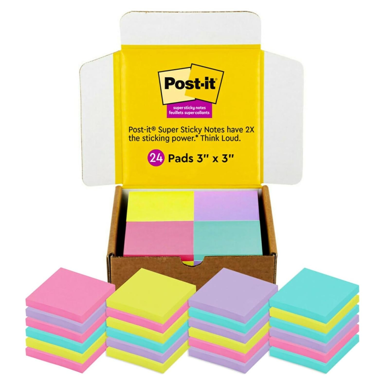 Notas Post-it Super Sticky 7.6 cm x 7.6 cm 24 blocs colores