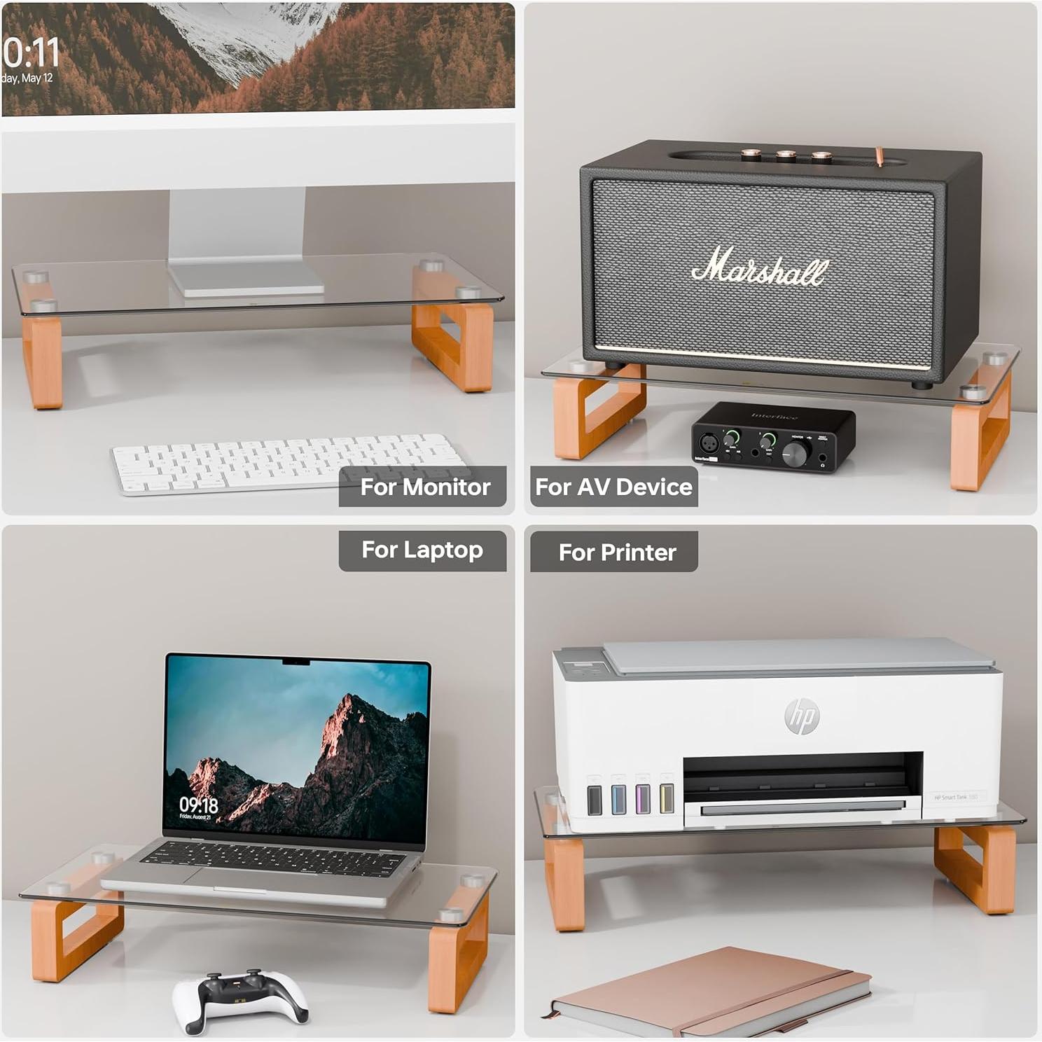 Soporte Elevador de Monitor YEOUX de Madera y Vidrio 43.2x22.9 cm