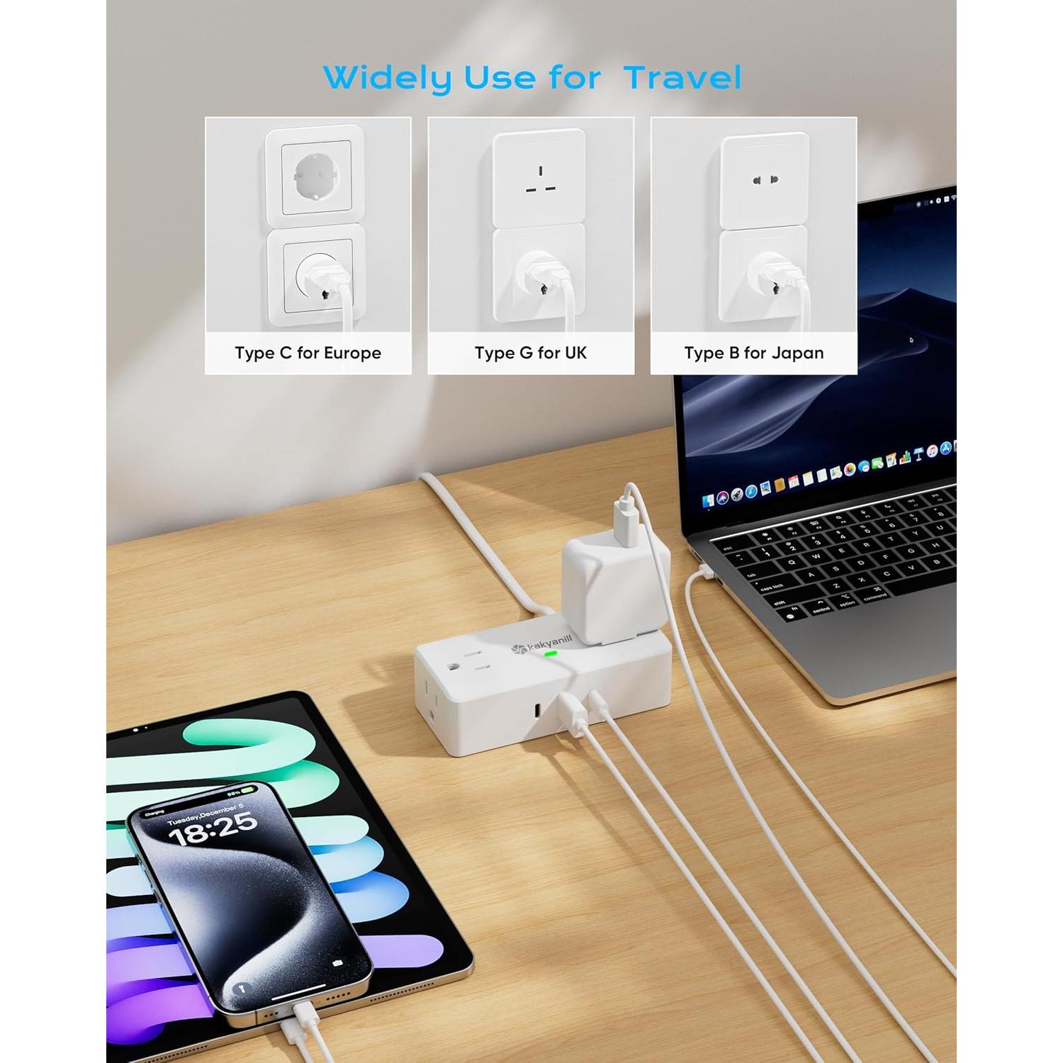 Adaptador de Enchufe de Viaje Kakyanill 7 en 1 con USB