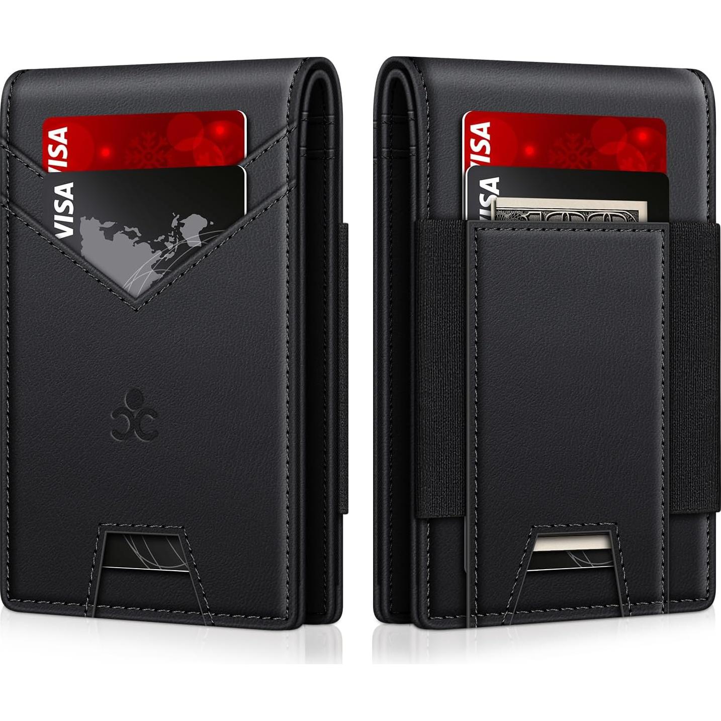 Billetera delgada SEMORID con bloqueo RFID, 17 tarjetas, negra