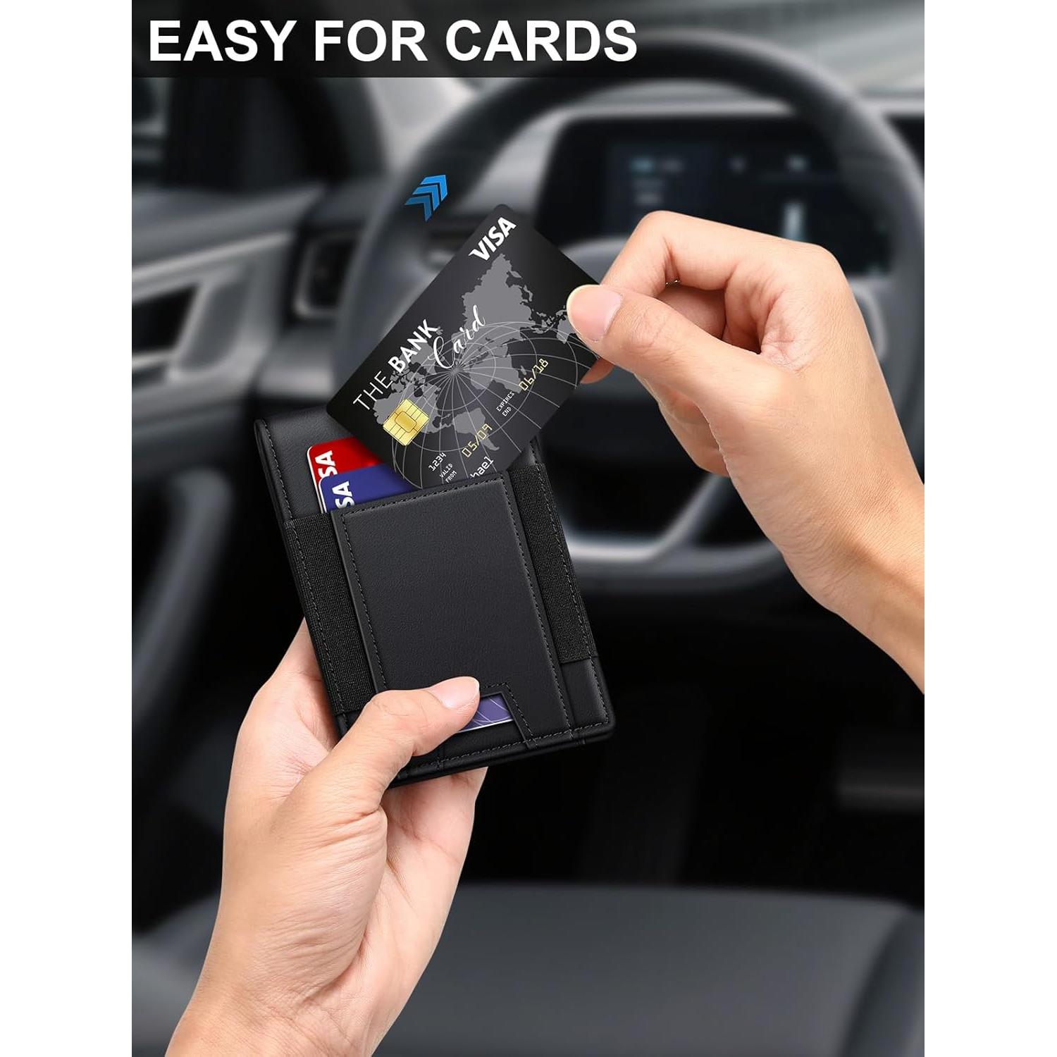 Billetera delgada SEMORID con bloqueo RFID, 17 tarjetas, negra