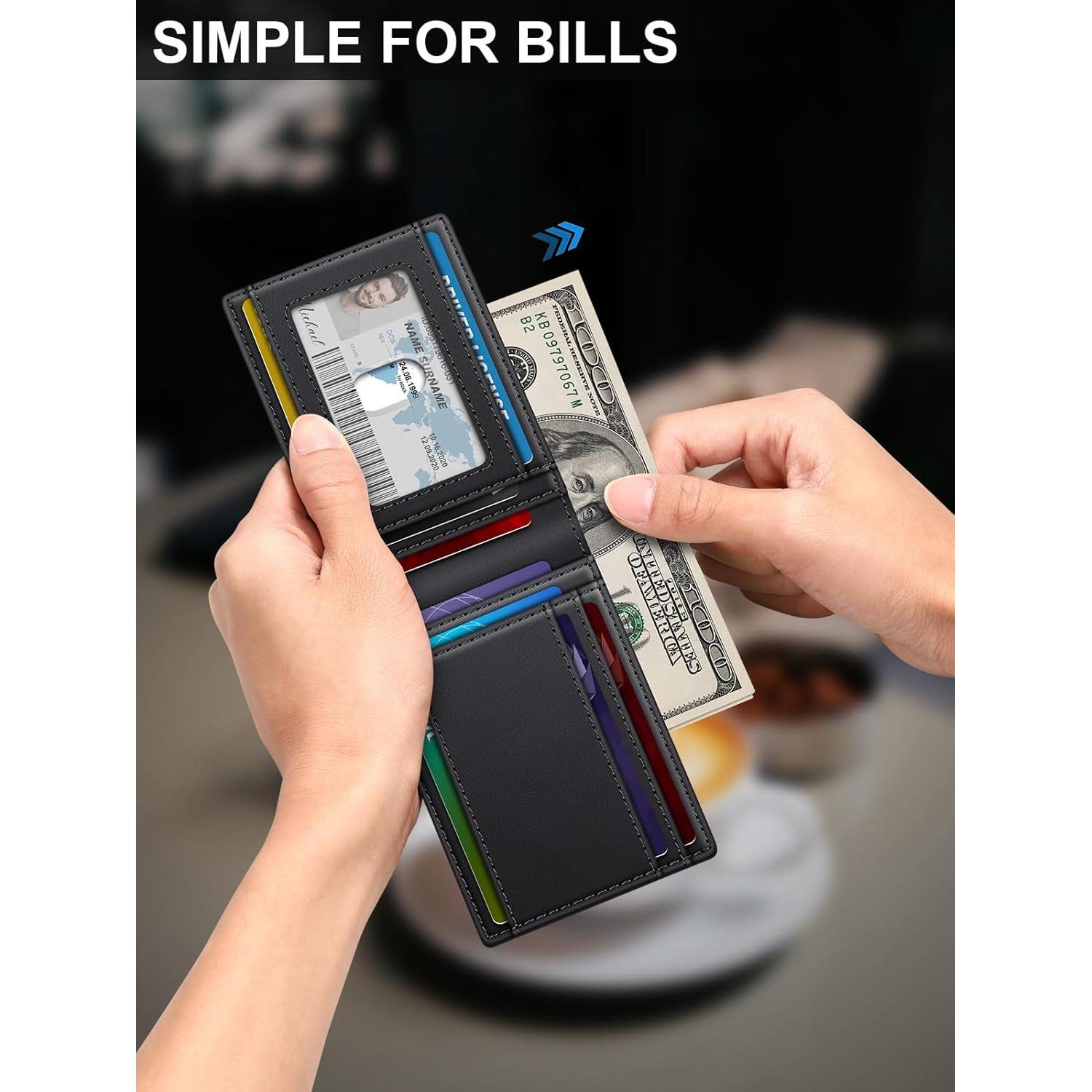 Billetera delgada SEMORID con bloqueo RFID, 17 tarjetas, negra