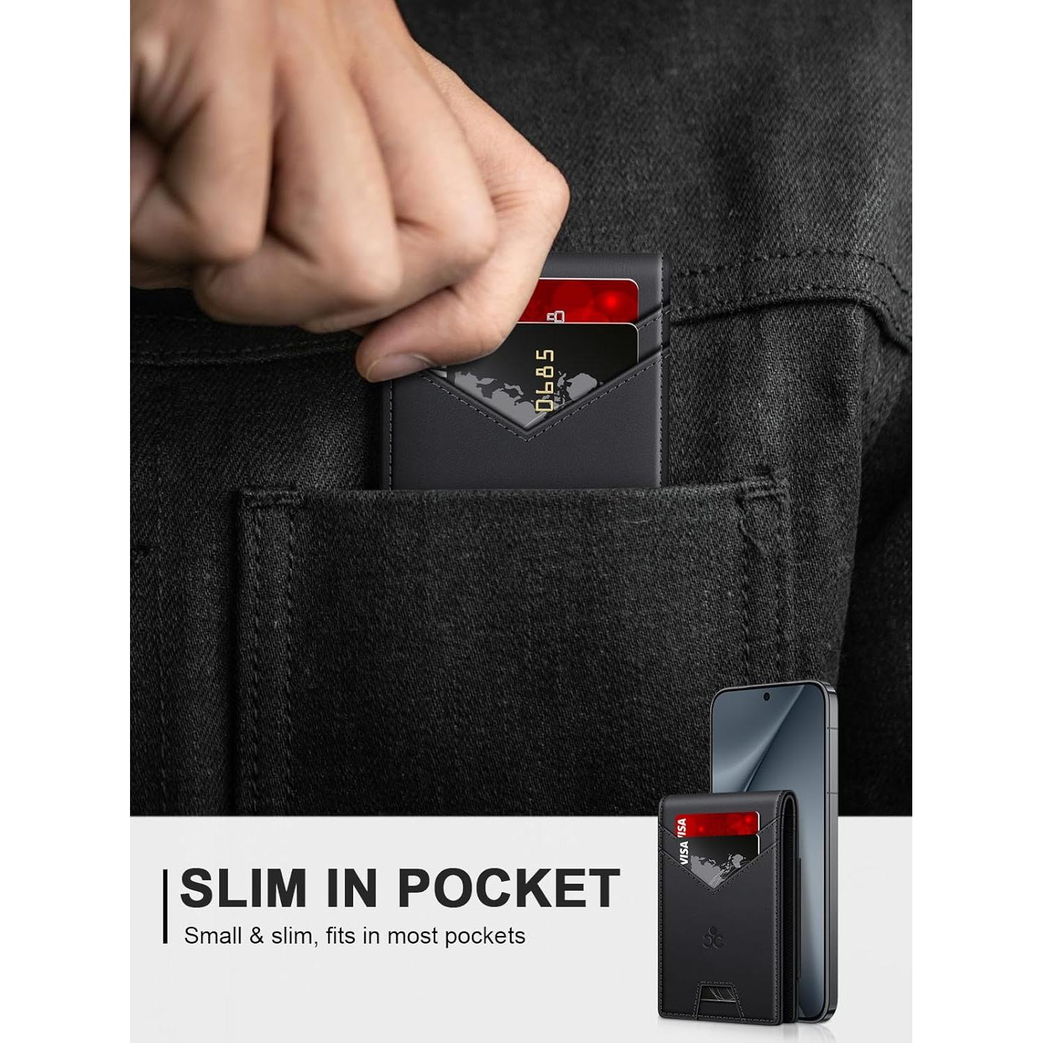 Billetera delgada SEMORID con bloqueo RFID, 17 tarjetas, negra