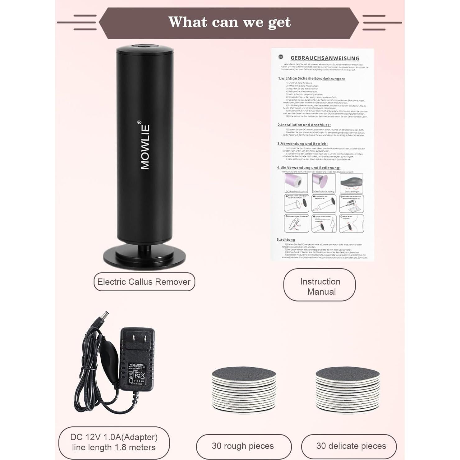 Removedor de Callos Eléctrico MOWLIE con 60 Discos de Lija