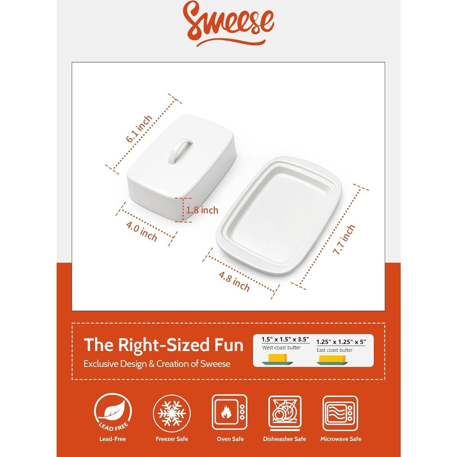 Plato de Mantequilla Grande Sweese con Tapa 19.6 cm Blanco