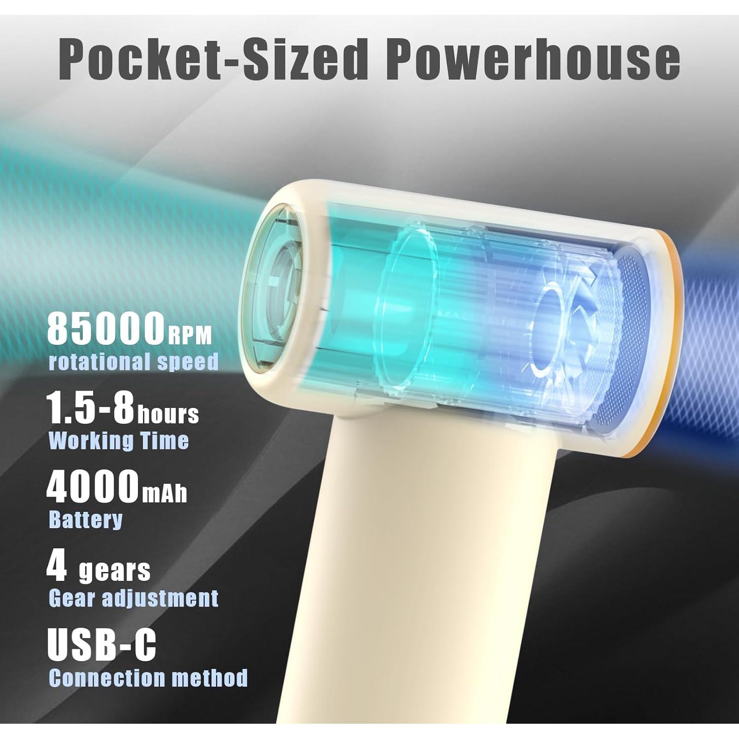 Ventilador de Mano Jaroco Turbo 85000RPM Recargable USB-C Beige