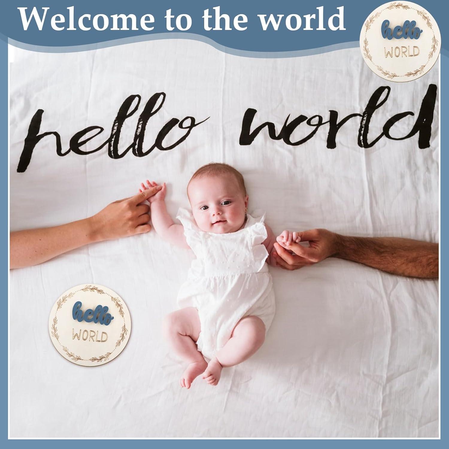 Tarjetas de Hitos Mensuales Bebé Madera Doble Cara Azul 1-12 Meses