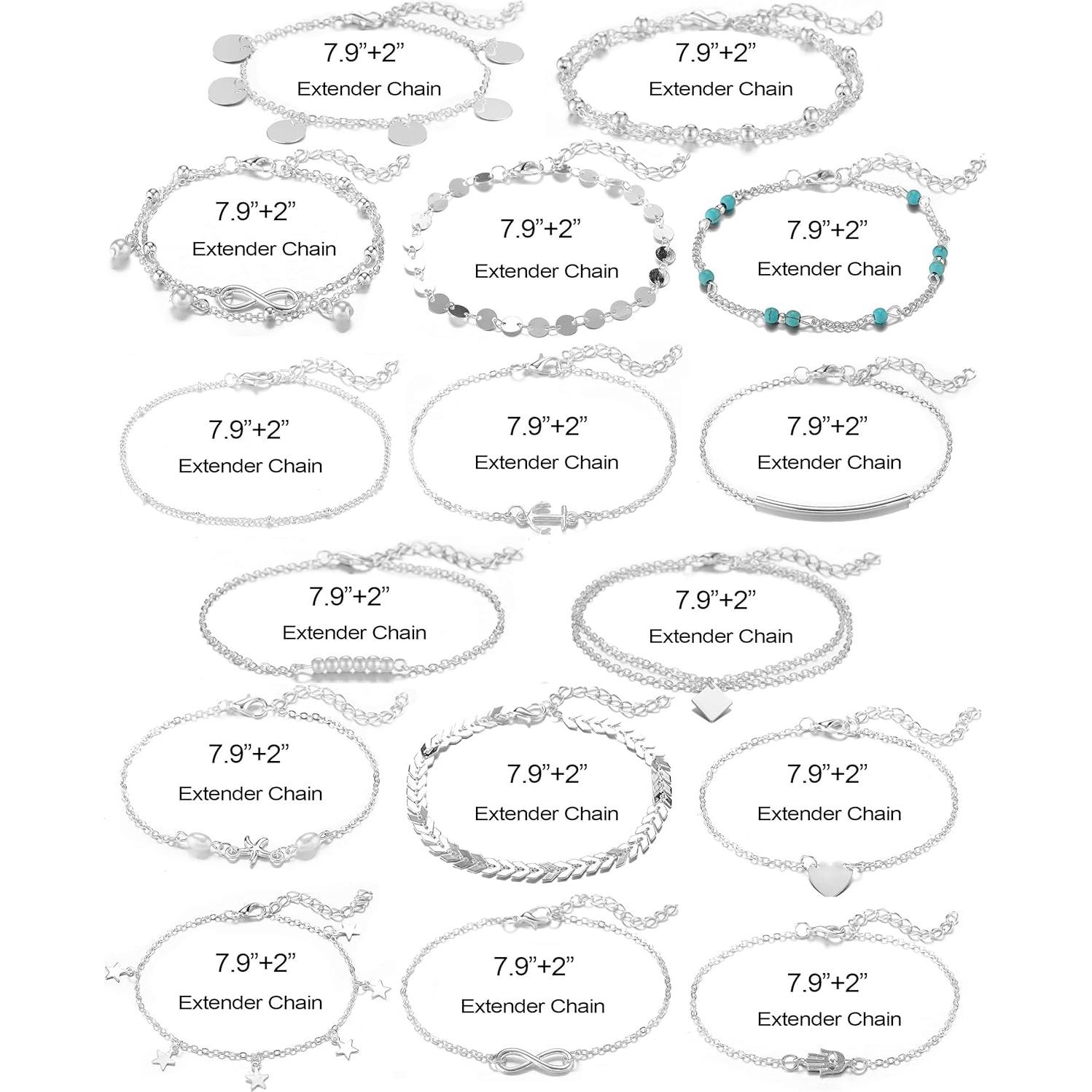 Conjunto 16 Tobilleras Ajustables Softones Plata y Oro