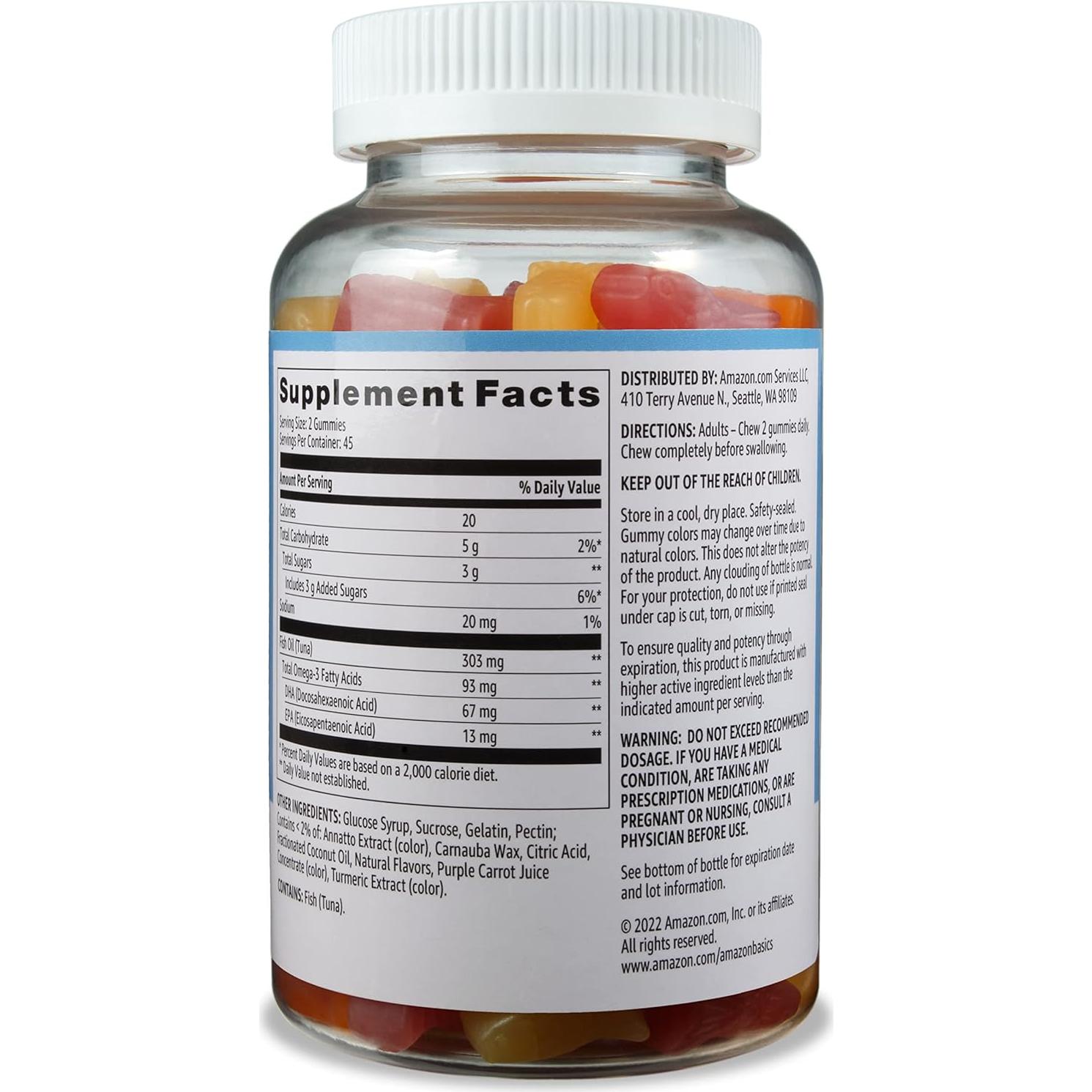 Gominolas Omega-3 Amazon Basics 90 Unidades Sabor Limón Naranja Fresa-Banana