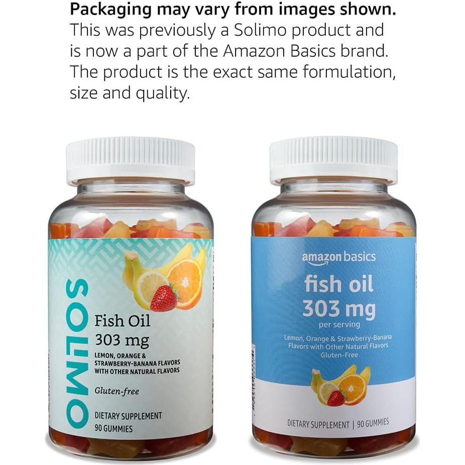 Gominolas Omega-3 Amazon Basics 90 Unidades Sabor Limón Naranja Fresa-Banana