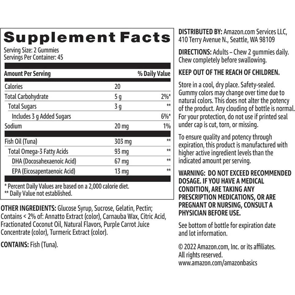 Gominolas Omega-3 Amazon Basics 90 Unidades Sabor Limón Naranja Fresa-Banana