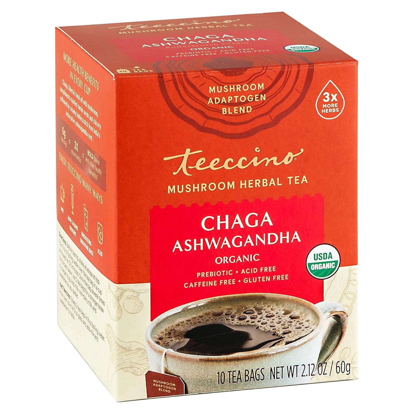 Té Herbal Adaptogénico Teeccino Chaga Ashwagandha 10 Bolsitas