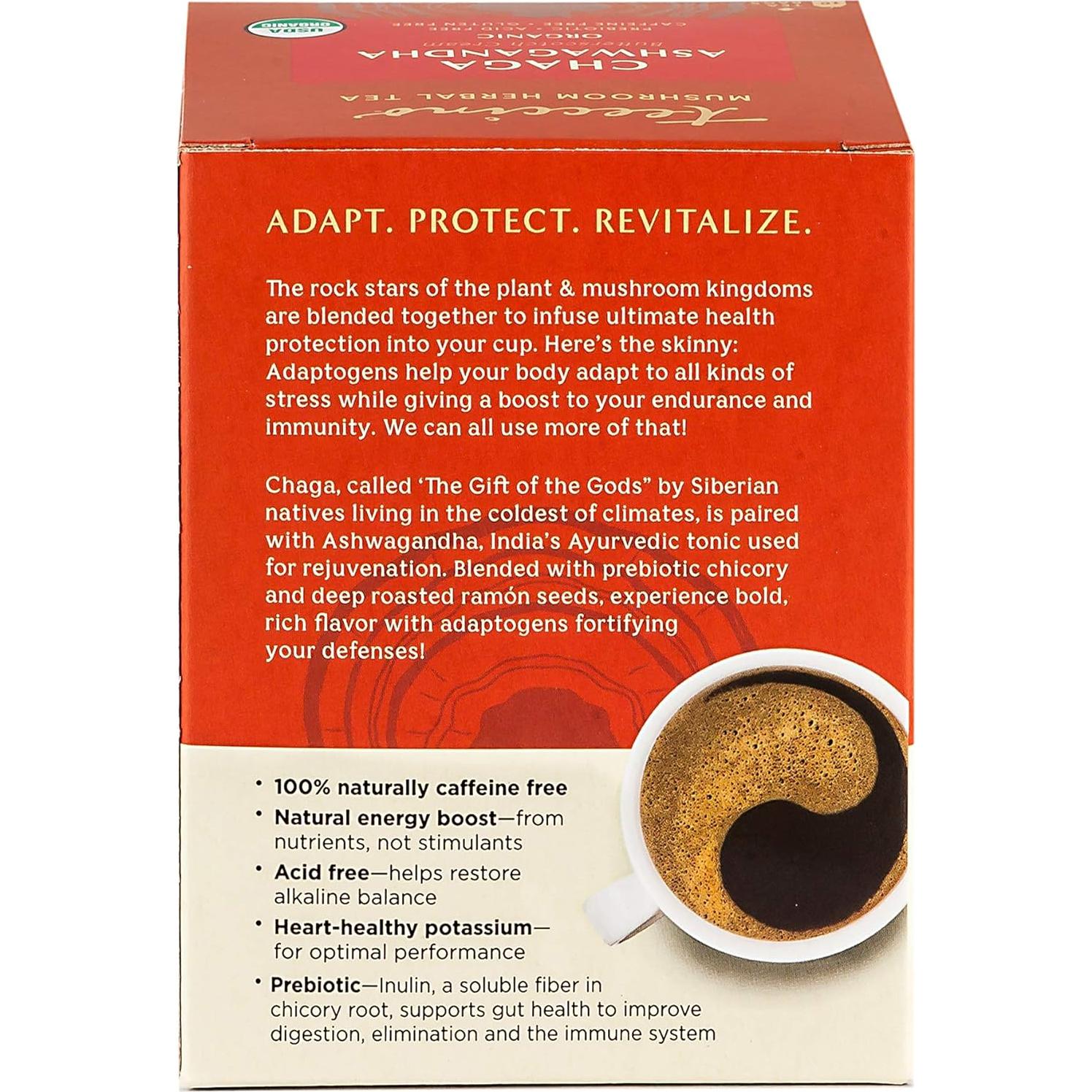 Té Herbal Adaptogénico Teeccino Chaga Ashwagandha 10 Bolsitas