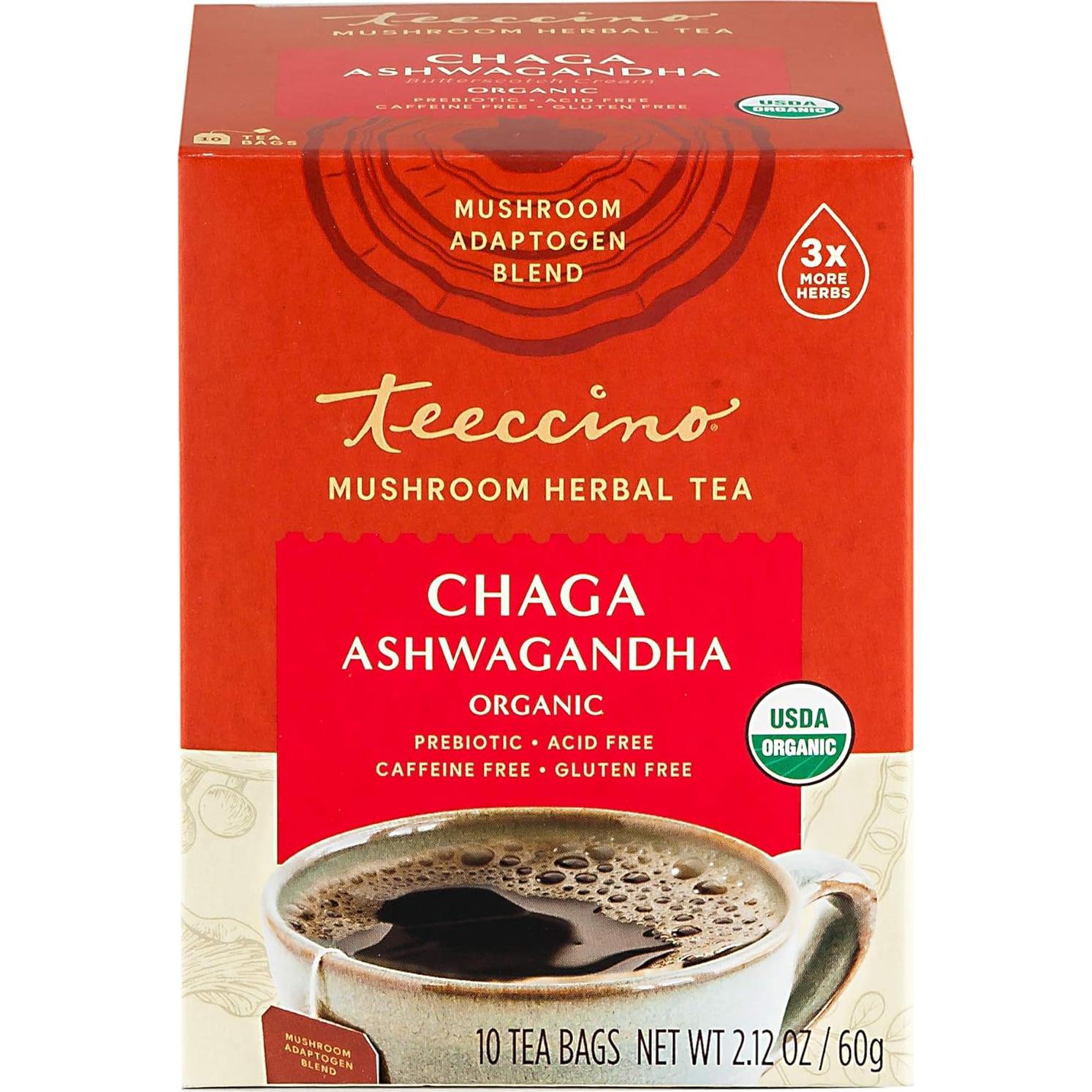 Té Herbal Adaptogénico Teeccino Chaga Ashwagandha 10 Bolsitas