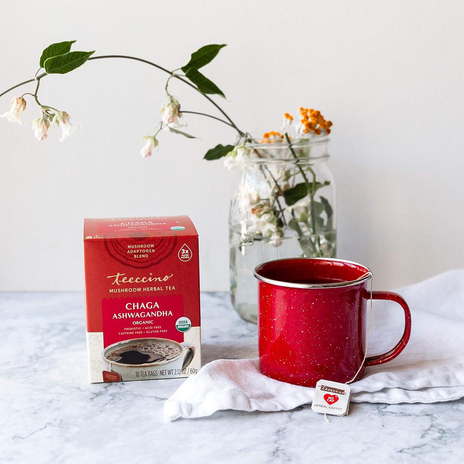 Té Herbal Adaptogénico Teeccino Chaga Ashwagandha 10 Bolsitas