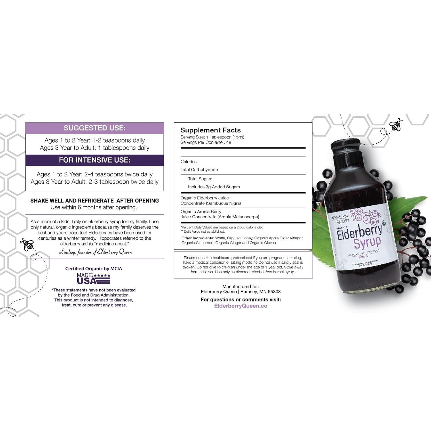 Jarabe de Saúco Orgánico Elderberry Queen 710 ml - Soporte Inmunológico