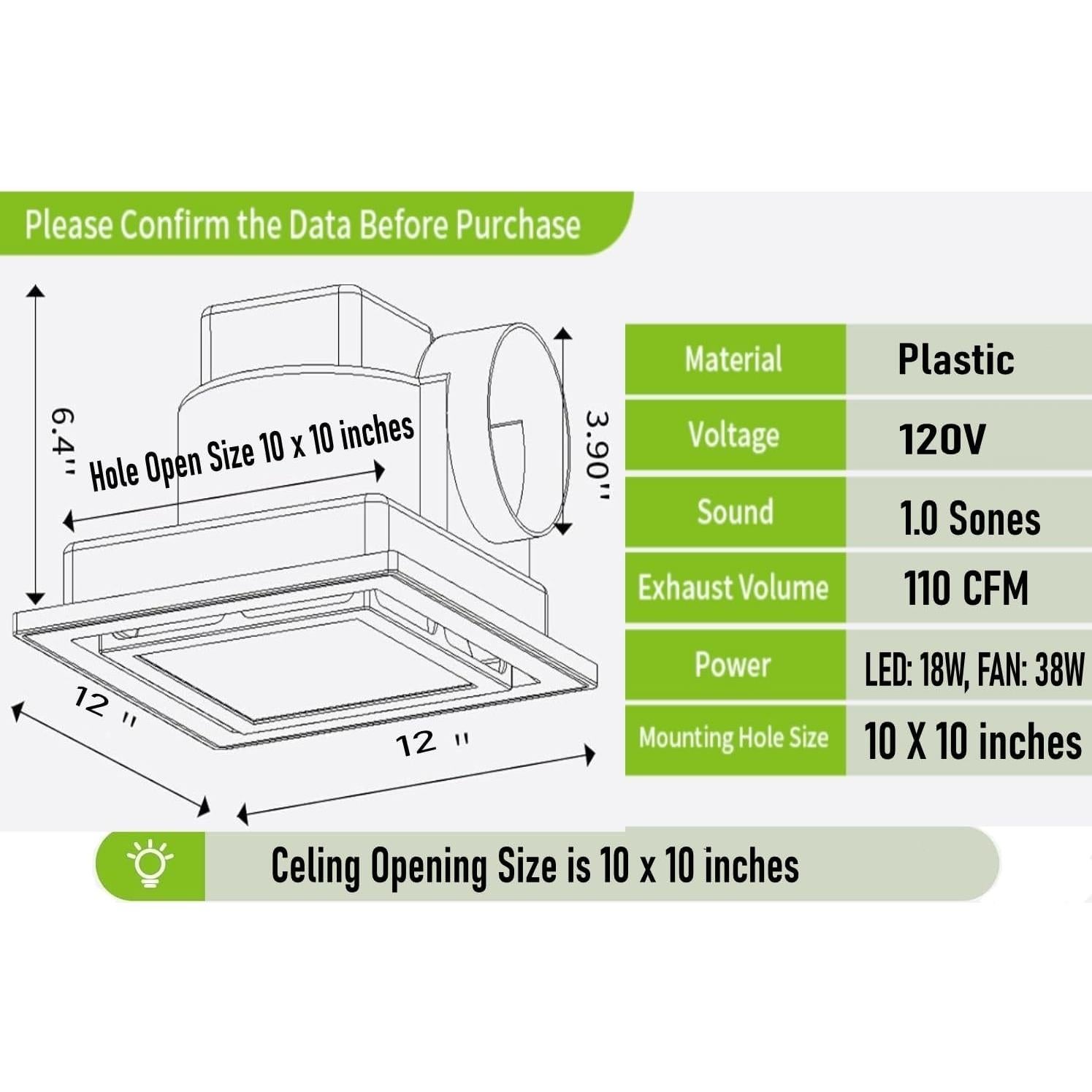 Ventilador Extractor de Baño MEOZRI DK-250 con Luz LED 42W