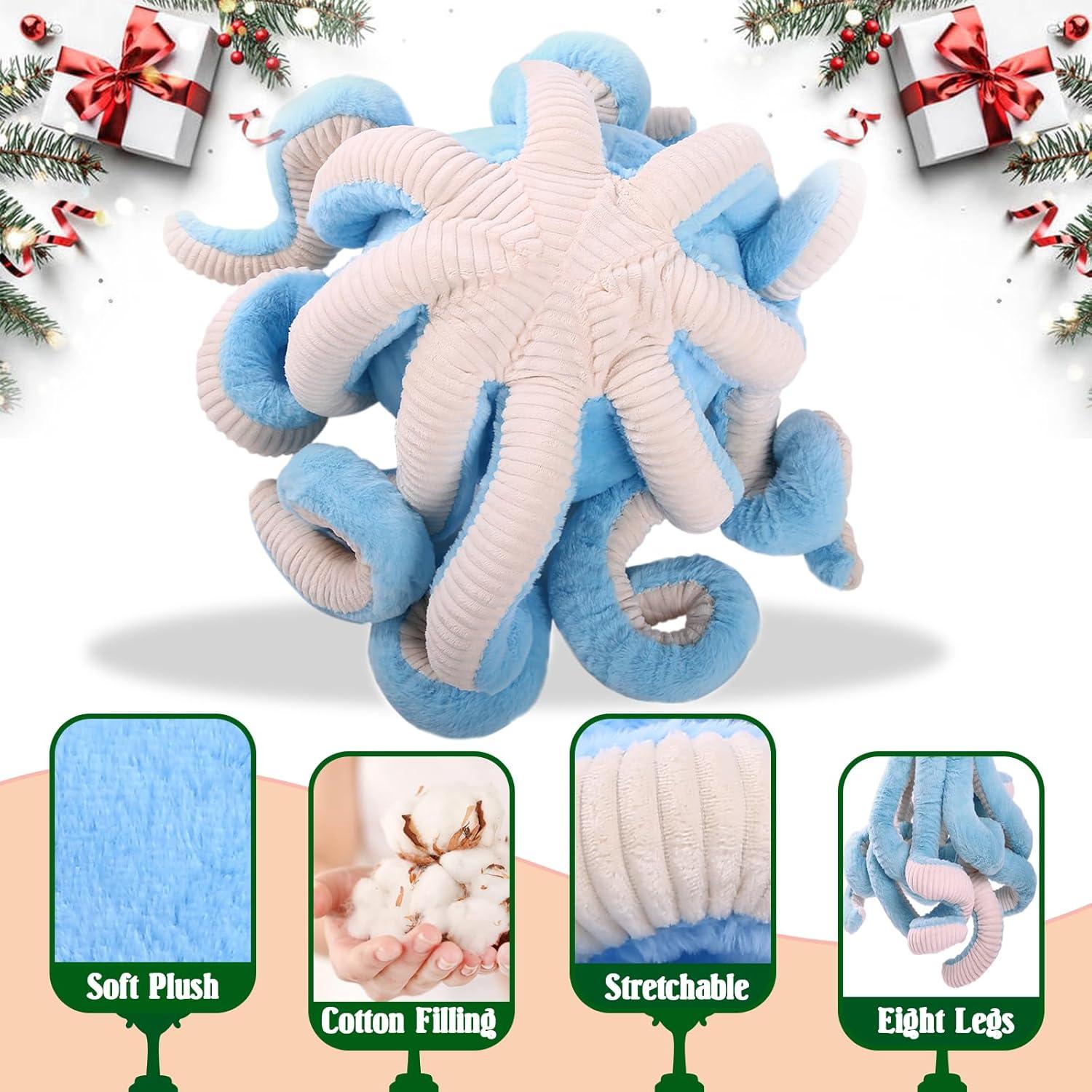 DENTRUN Juguete de Peluche Pulpo 18 cm Azul 100% Algodón