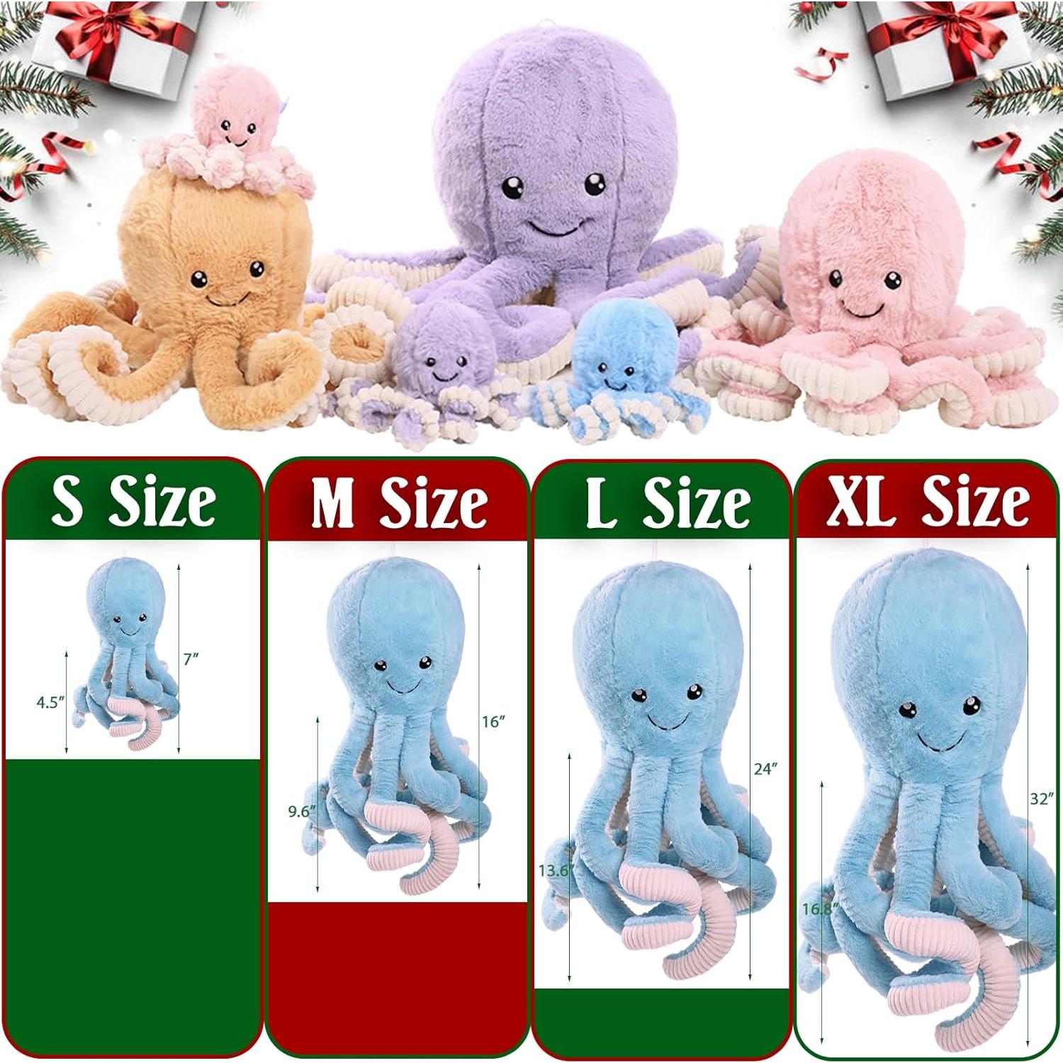 DENTRUN Juguete de Peluche Pulpo 18 cm Azul 100% Algodón