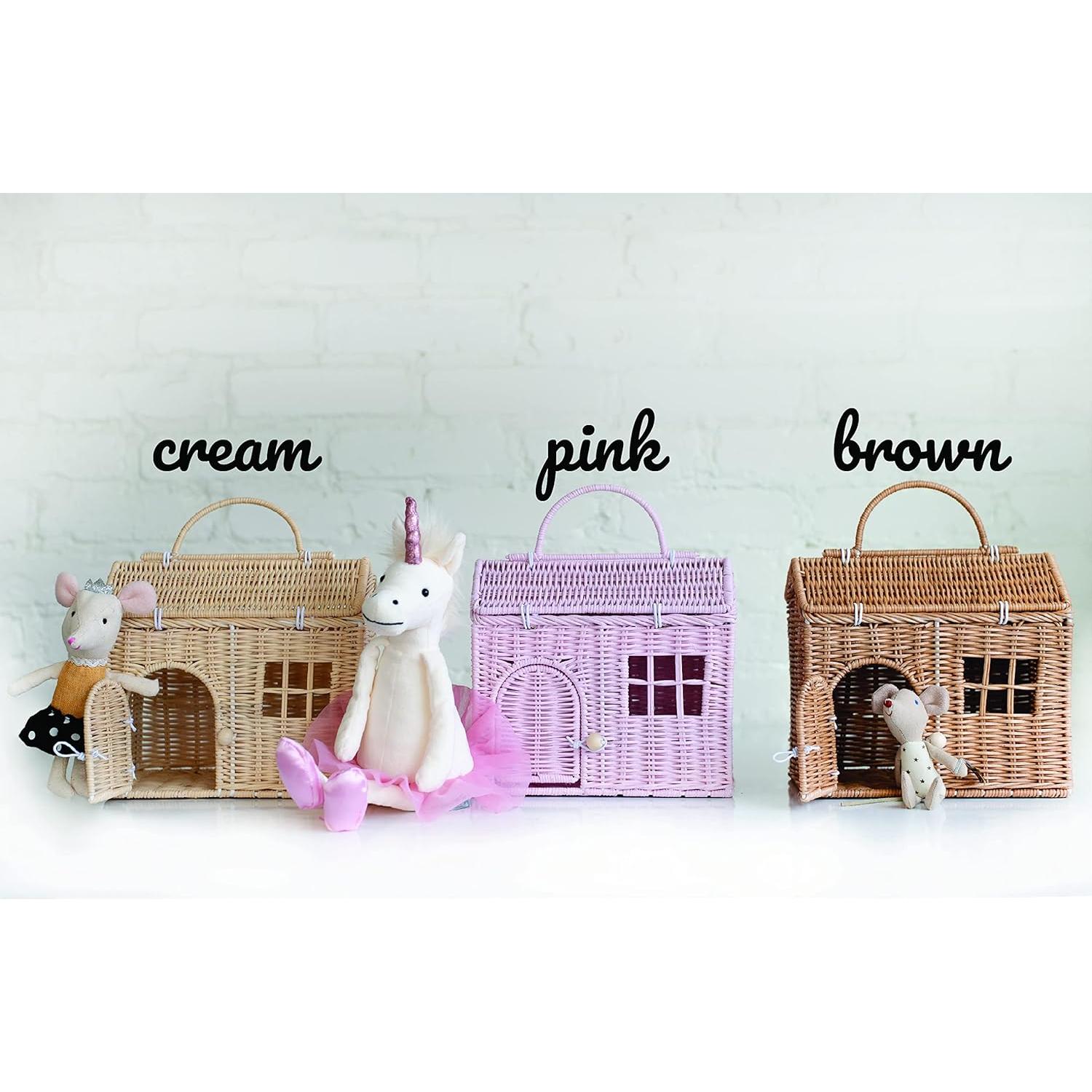 Cesta en forma de casa de ratán Linda Lowe - Rosa 20x20 cm