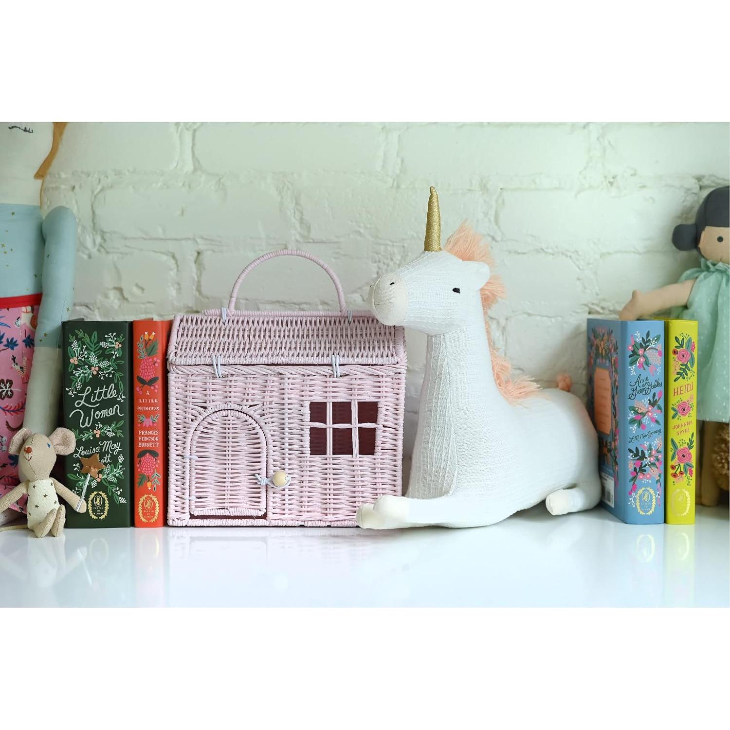 Cesta en forma de casa de ratán Linda Lowe - Rosa 20x20 cm