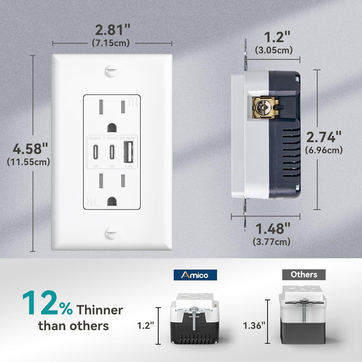 Enchufes de Pared Amico 6 Puertos USB 30W 15A Blanco