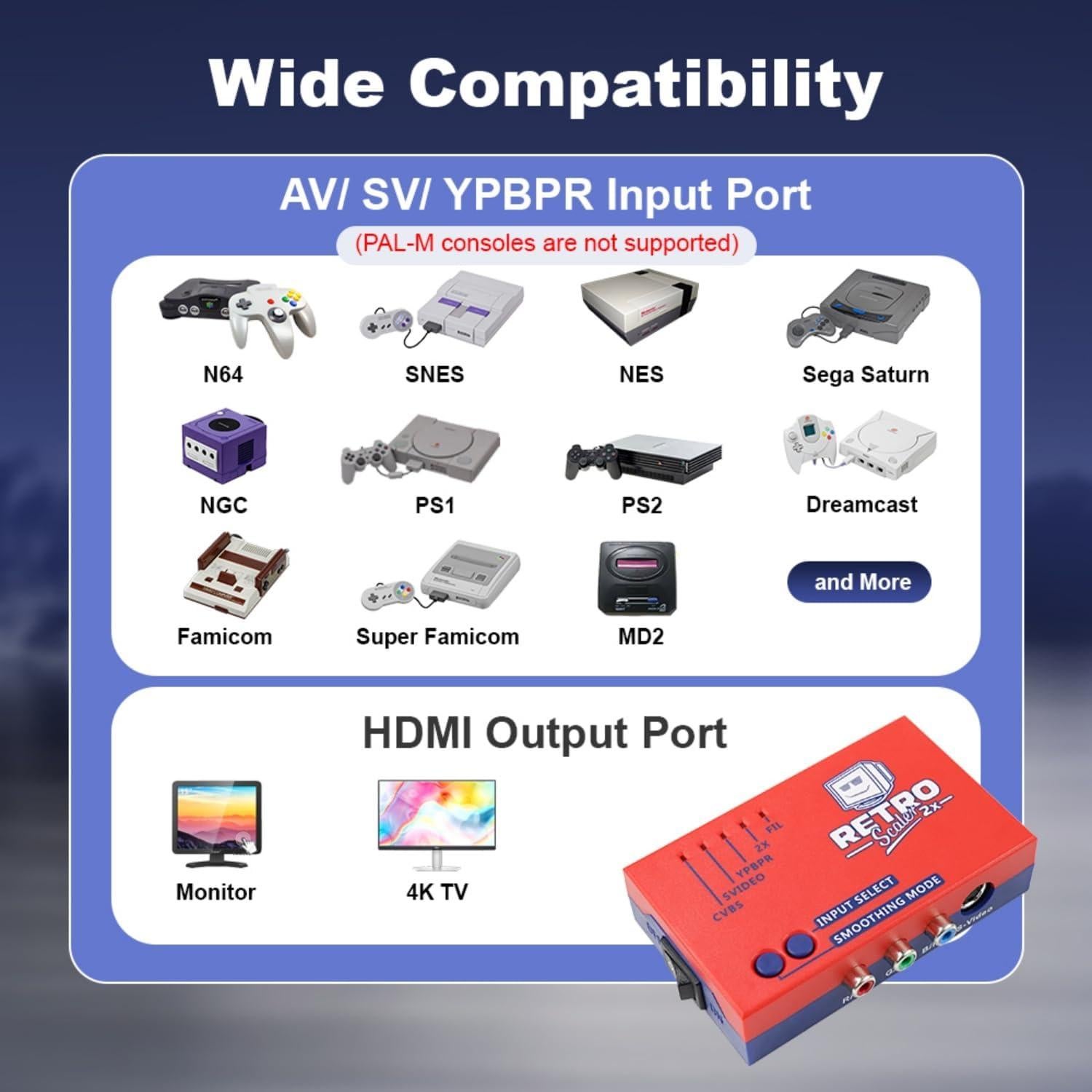 Convertidor RetroScaler2x AV/SV/YPBPR a HDMI BITFUNX 116g