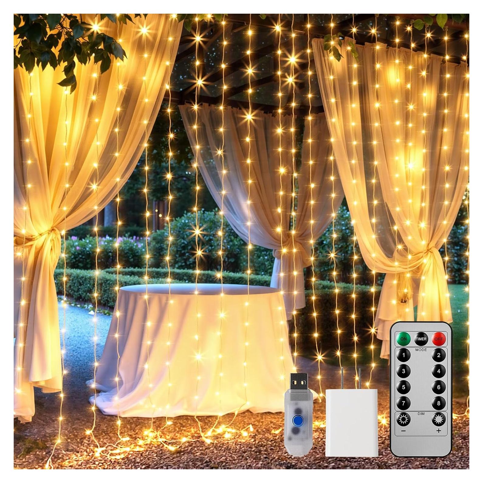 Cortina de Luces LED Brightown 300, 3m x 3m, Control Remoto