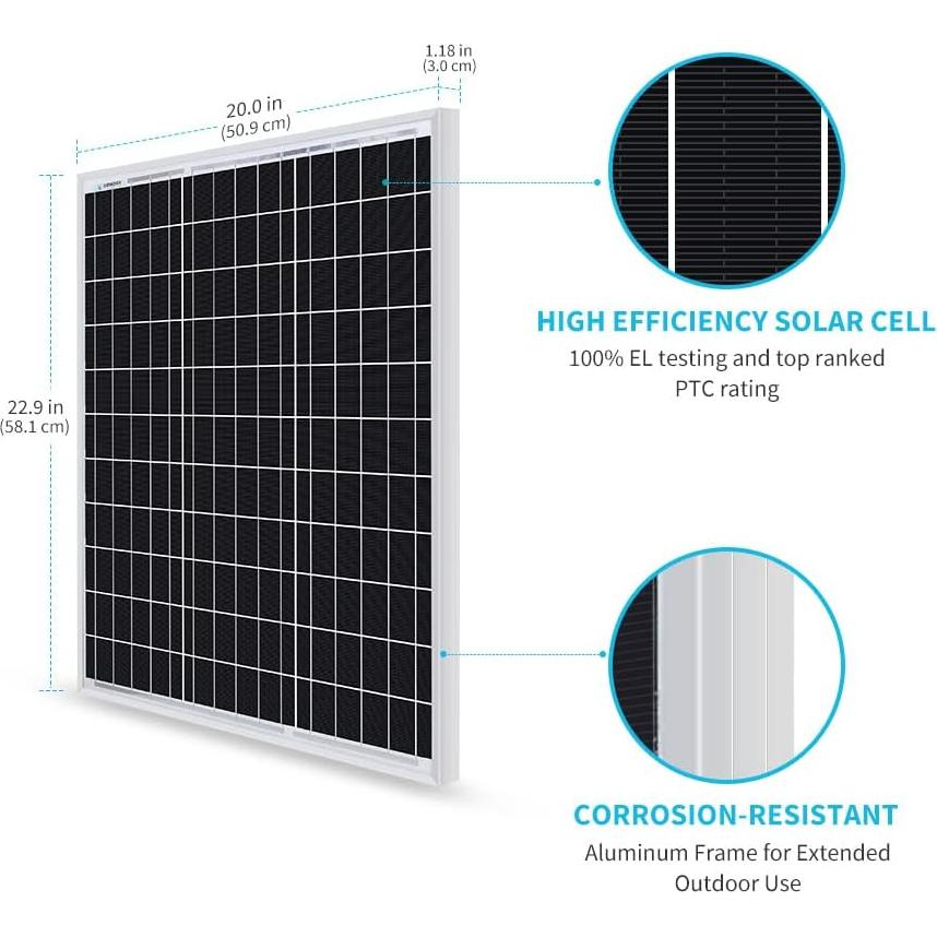 Panel Solar Monocristalino Renogy 50W 12V Cargador para RV