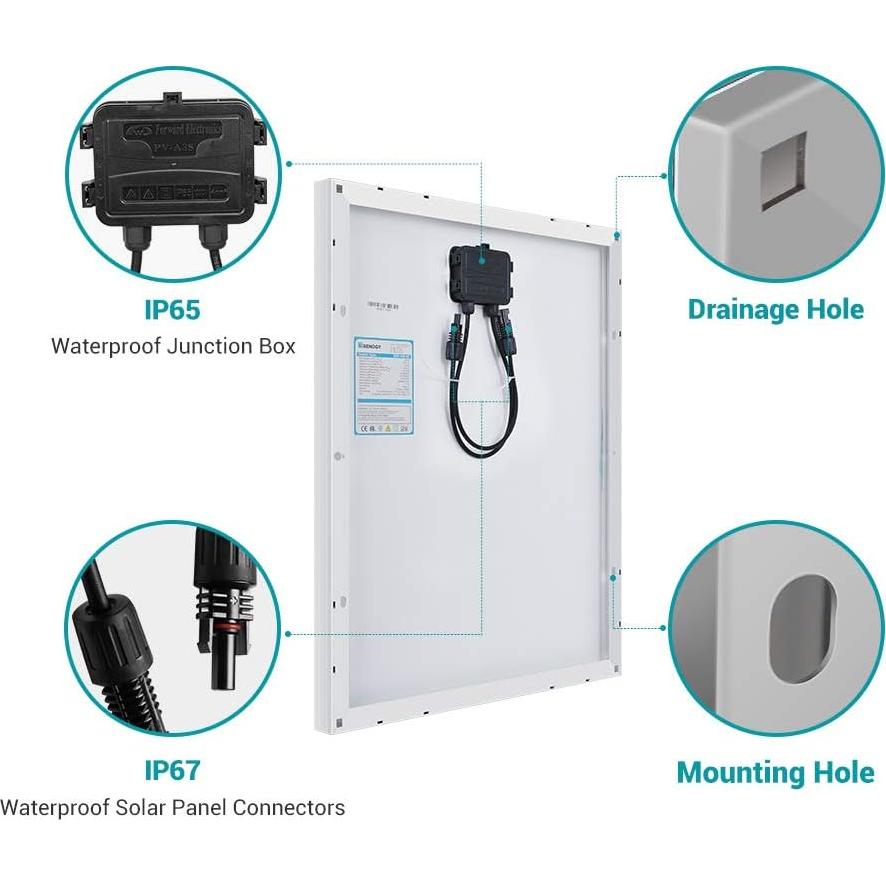 Panel Solar Monocristalino Renogy 50W 12V Cargador para RV