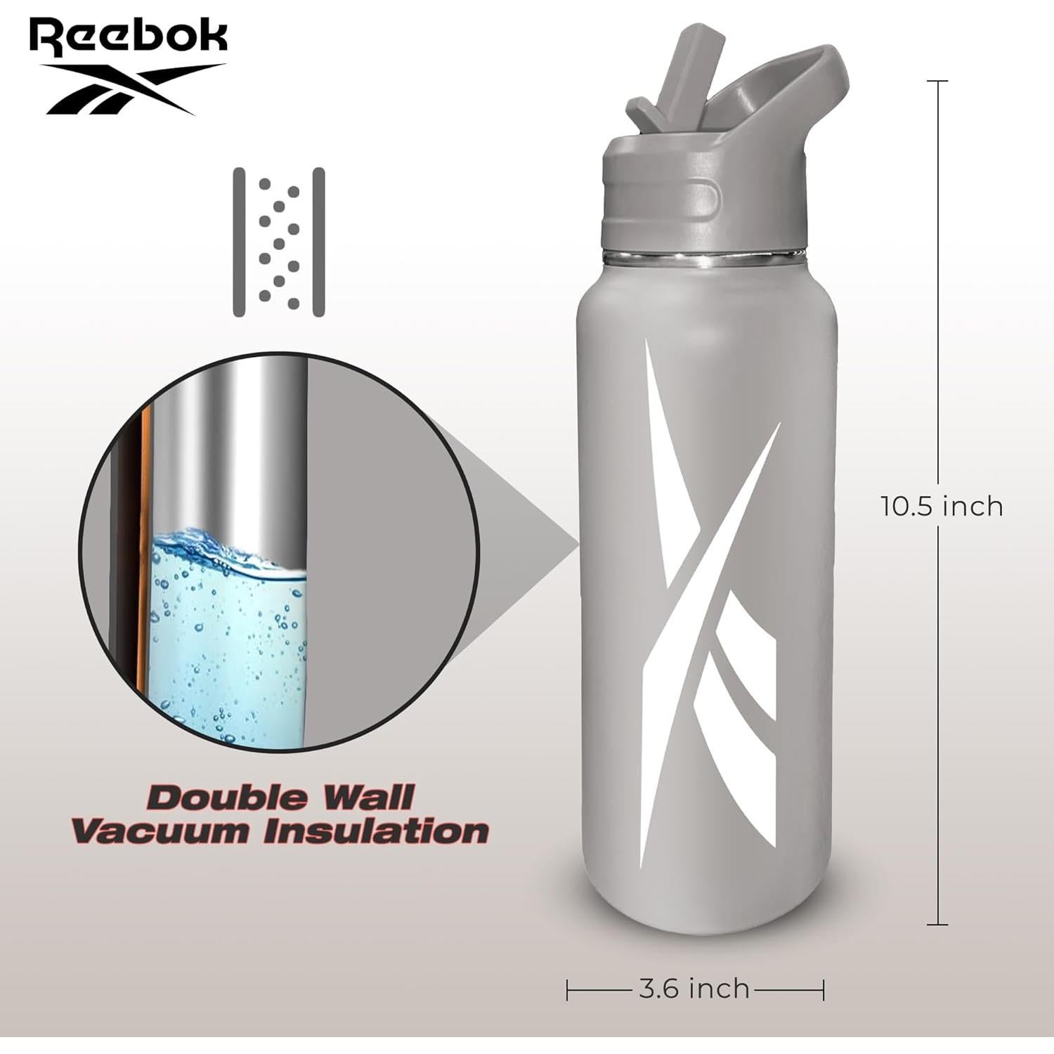 Botella de Agua Reebok 0.95 L Acero Inoxidable con Popote