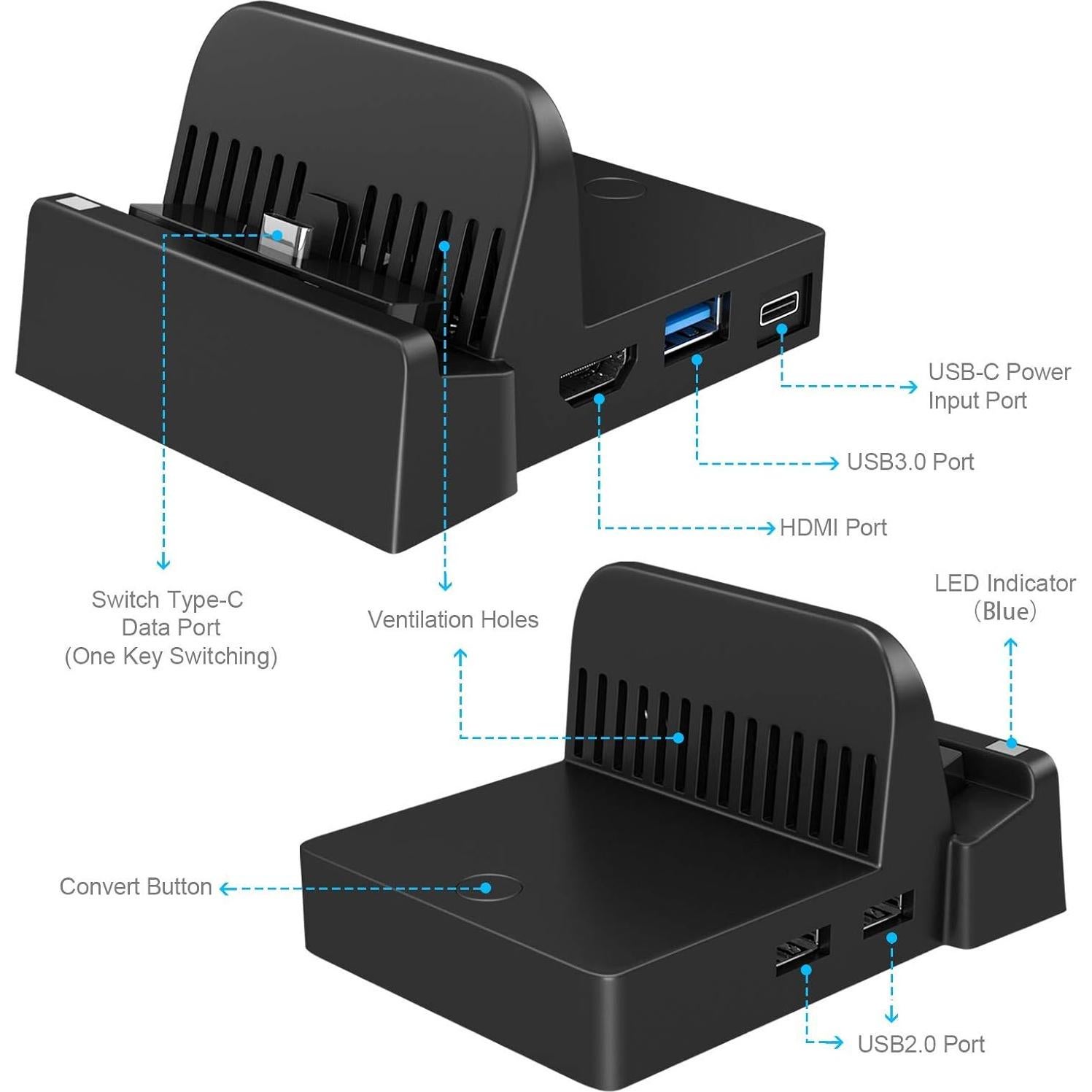 Dock de Carga Ukor para Nintendo Switch - HDMI y USB 3.0