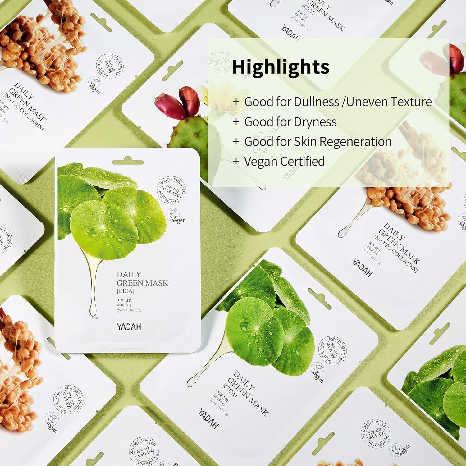 Máscara Facial Diaria YADAH CICA Vegana Paquete de 5