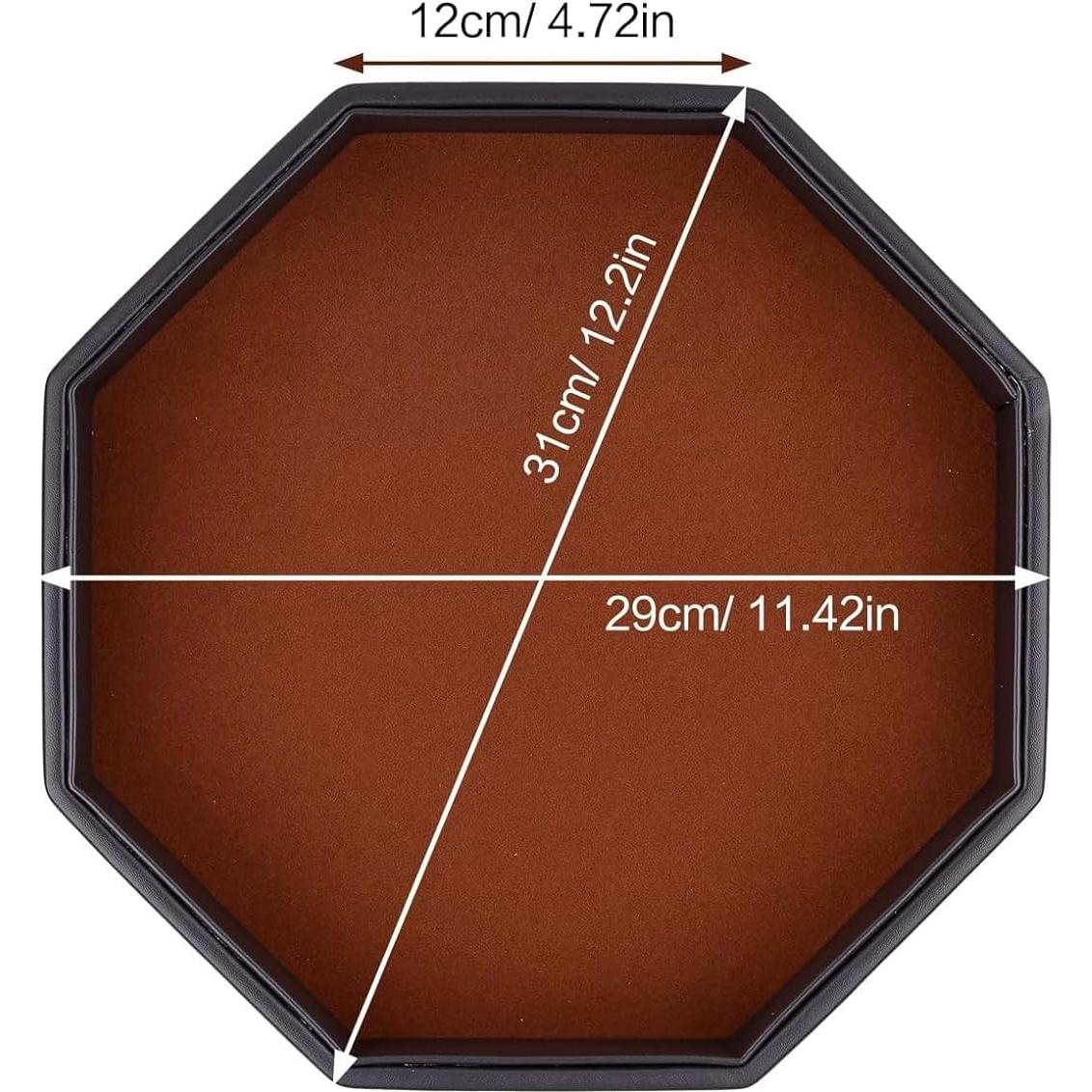 Bandeja para Dados Octagonal de Cuero PU Marrón 29.21 cm