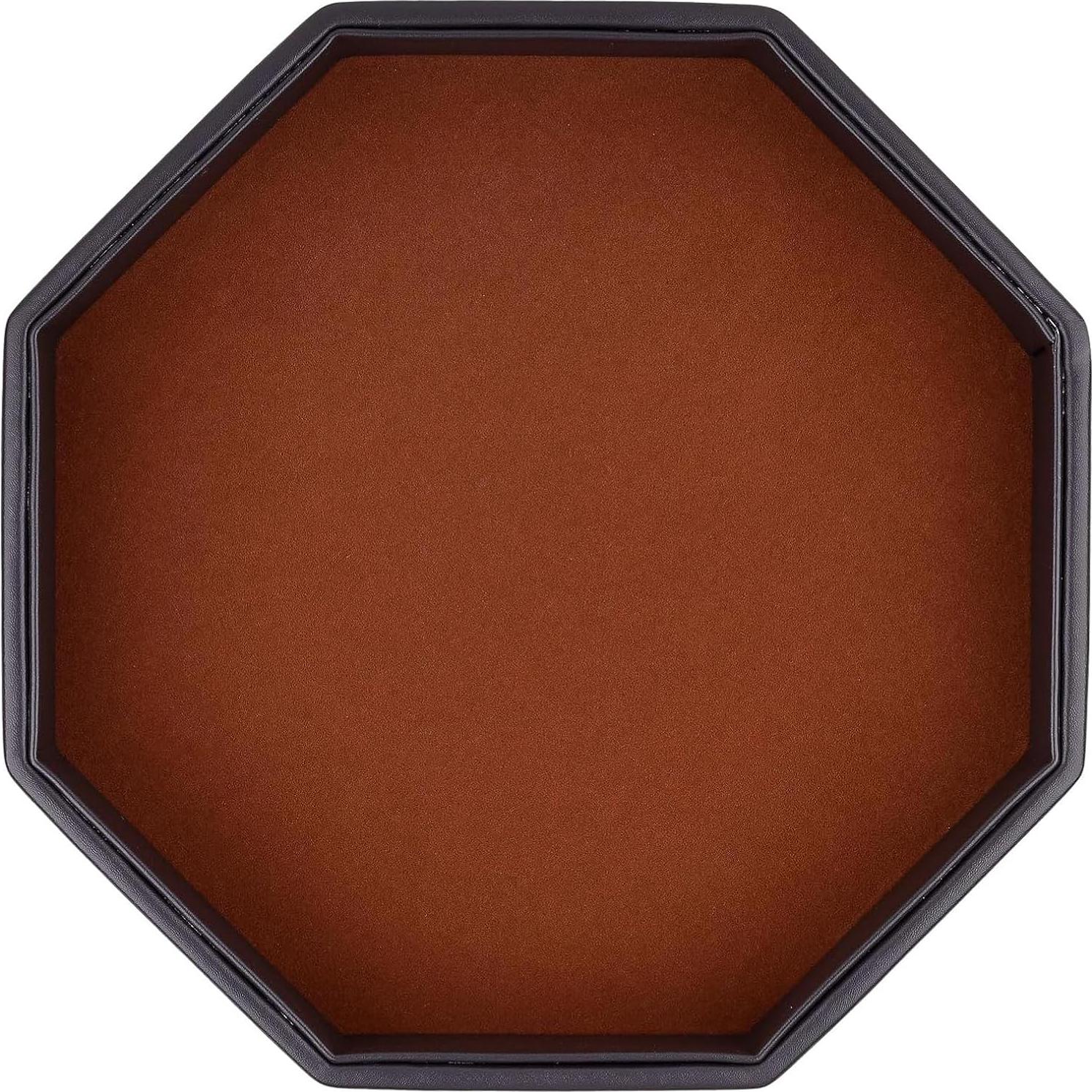 Bandeja para Dados Octagonal de Cuero PU Marrón 29.21 cm