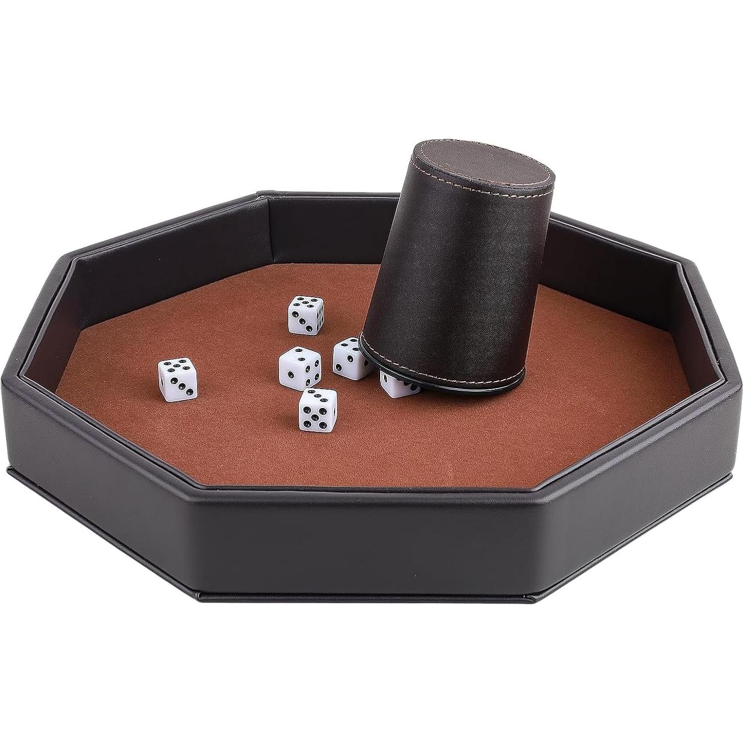 Bandeja para Dados Octagonal de Cuero PU Marrón 29.21 cm