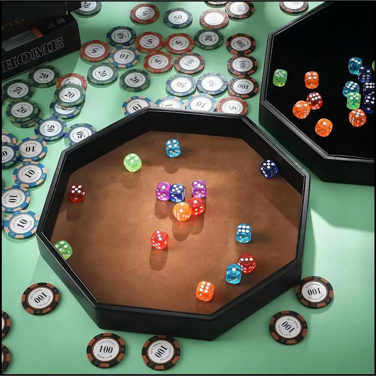 Bandeja para Dados Octagonal de Cuero PU Marrón 29.21 cm