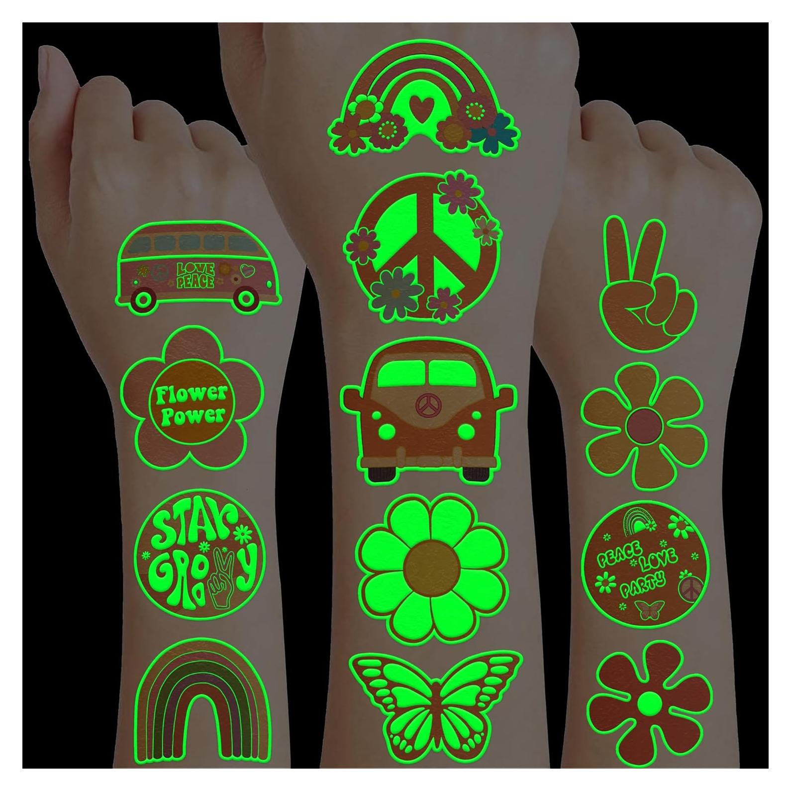 96 Tatuajes Temporales Luminiscentes Uno Dos Groovy 60s 70s