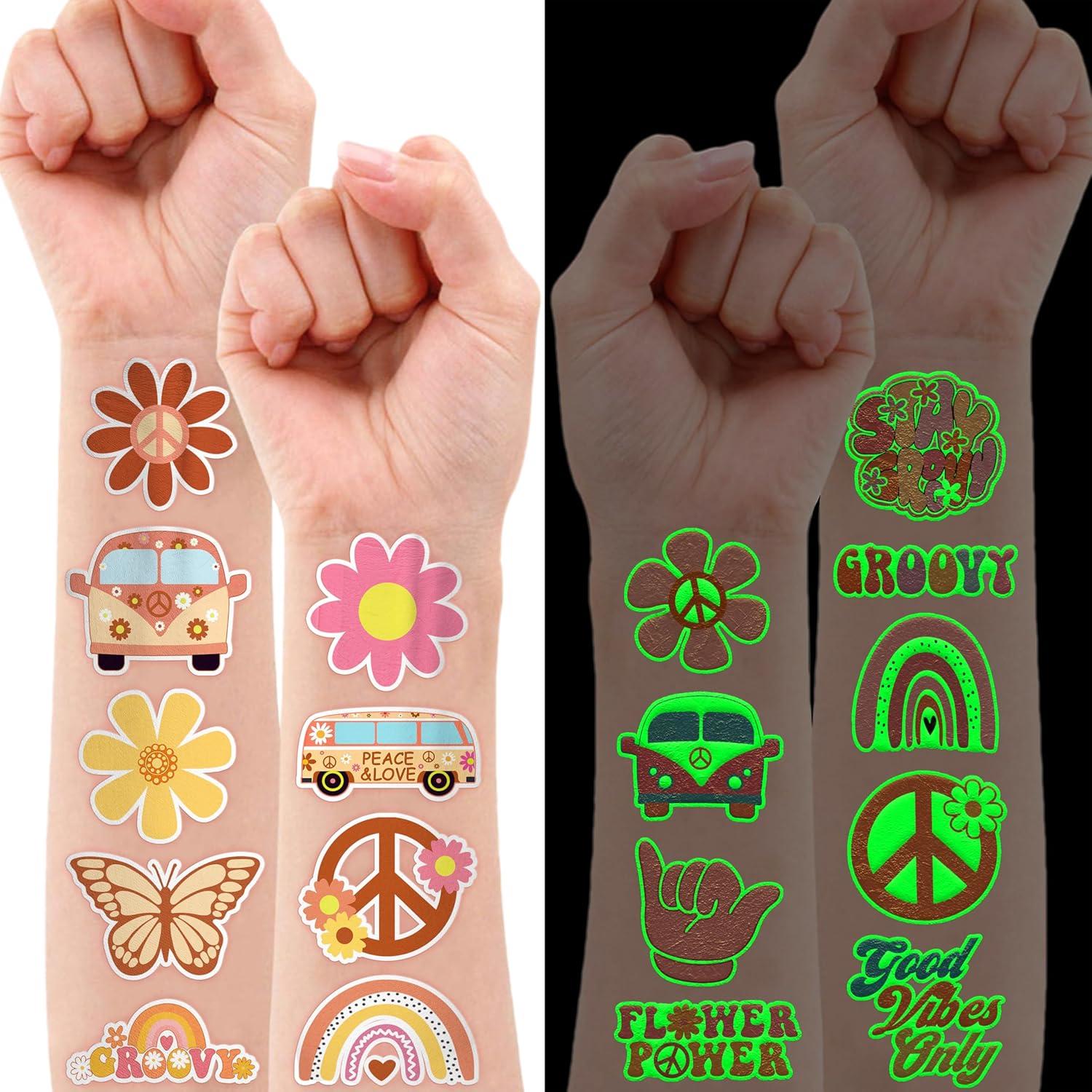 96 Tatuajes Temporales Luminiscentes Uno Dos Groovy 60s 70s