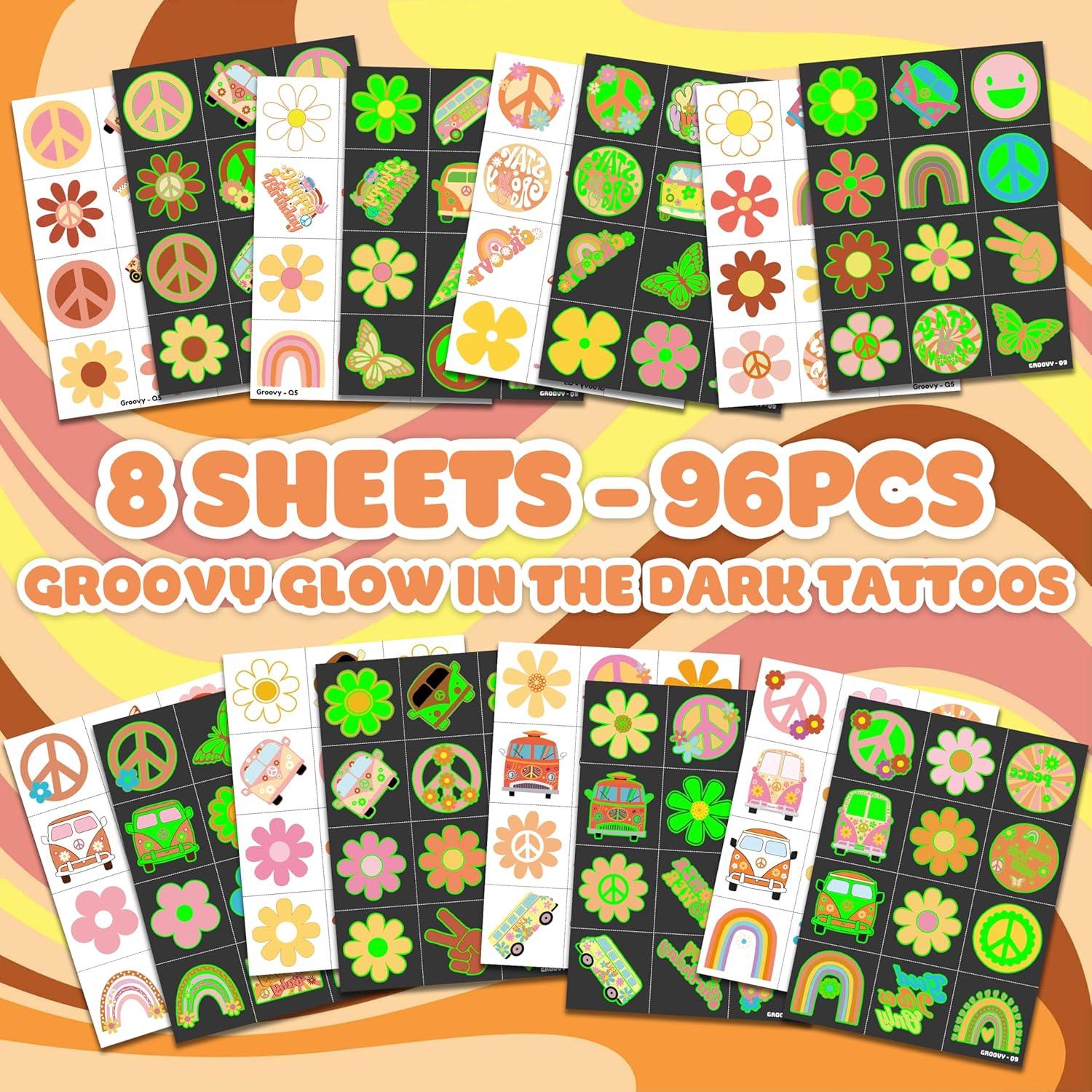 96 Tatuajes Temporales Luminiscentes Uno Dos Groovy 60s 70s