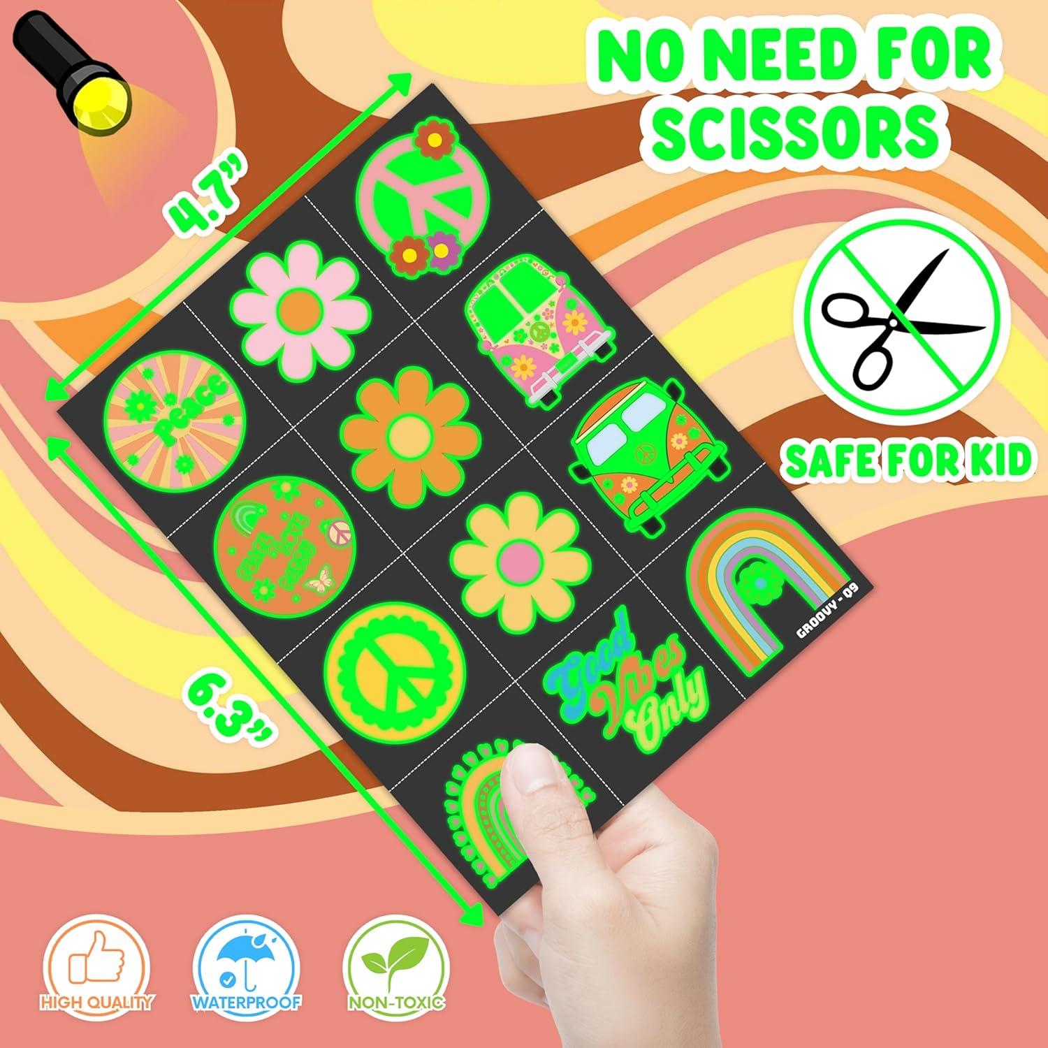 96 Tatuajes Temporales Luminiscentes Uno Dos Groovy 60s 70s