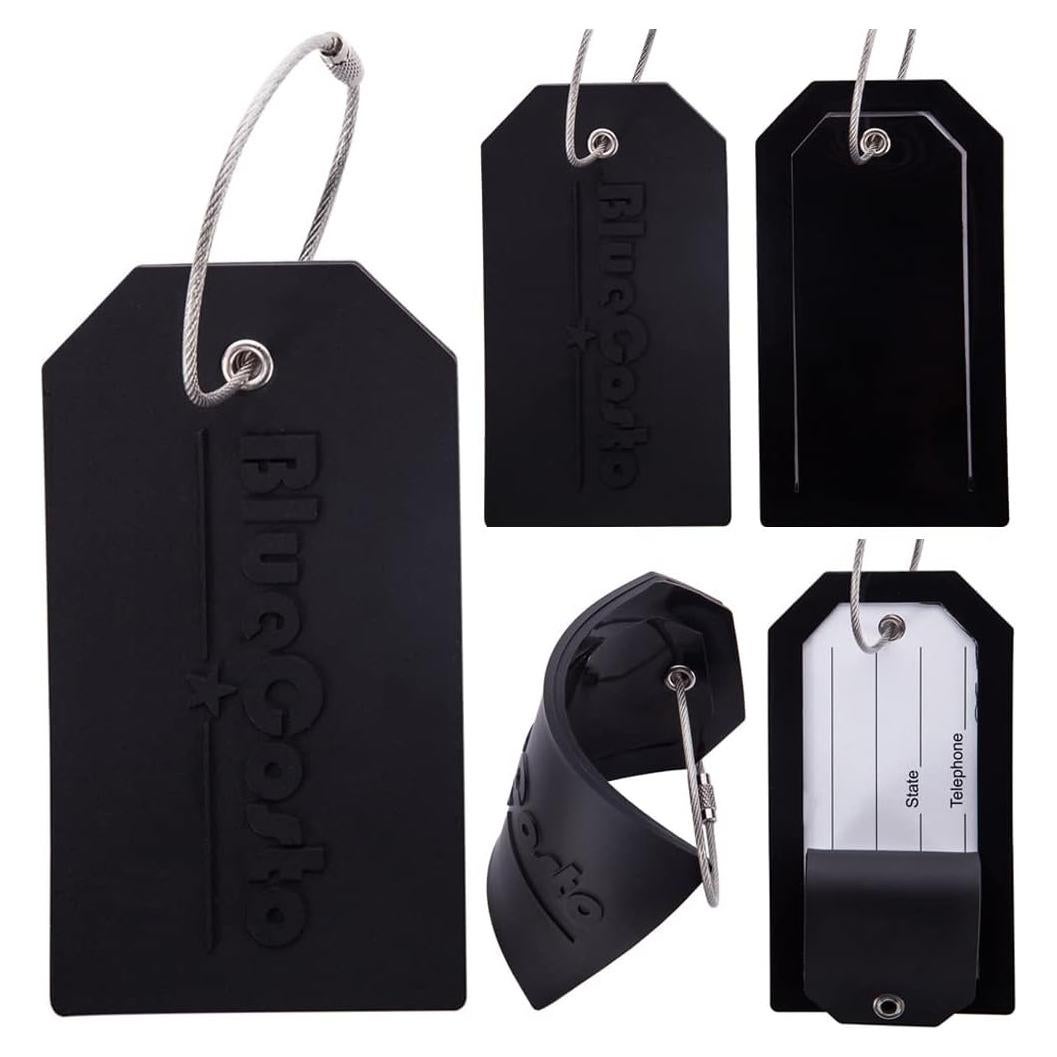 Etiquetas de Equipaje PVC BlueCosto - 5 Piezas, Negro, 11x6 cm