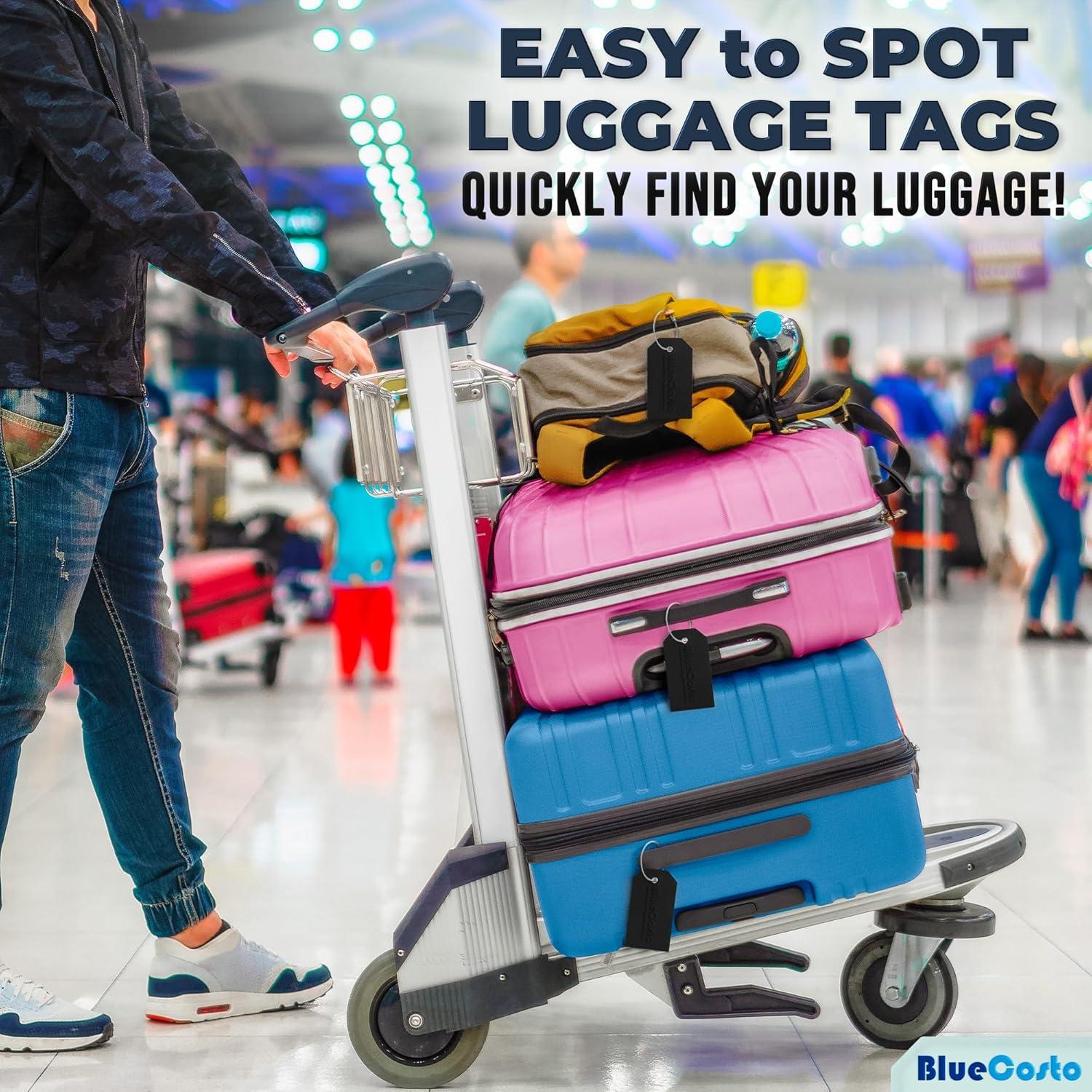 Etiquetas de Equipaje PVC BlueCosto - 5 Piezas, Negro, 11x6 cm