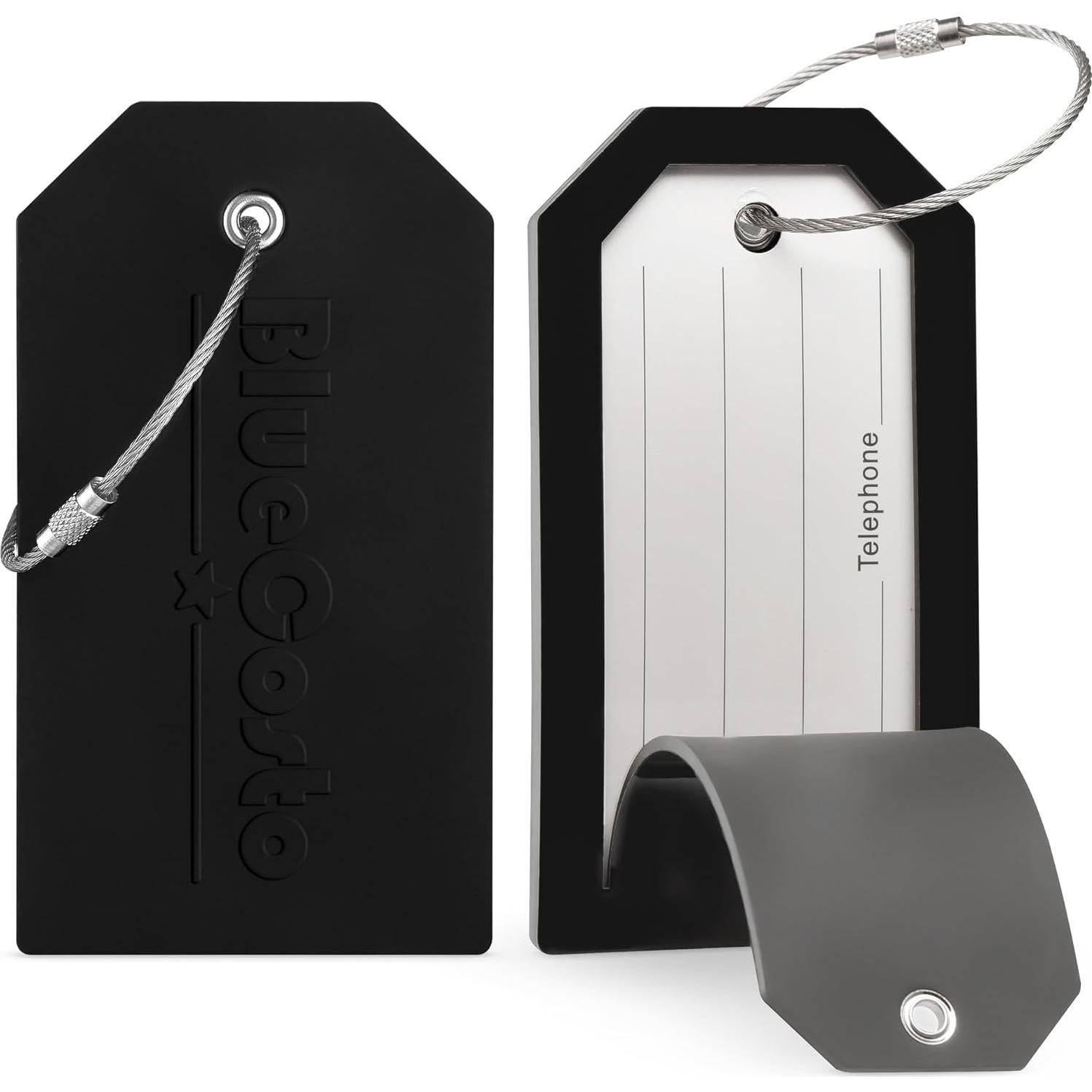 Etiquetas de Equipaje PVC BlueCosto - 5 Piezas, Negro, 11x6 cm